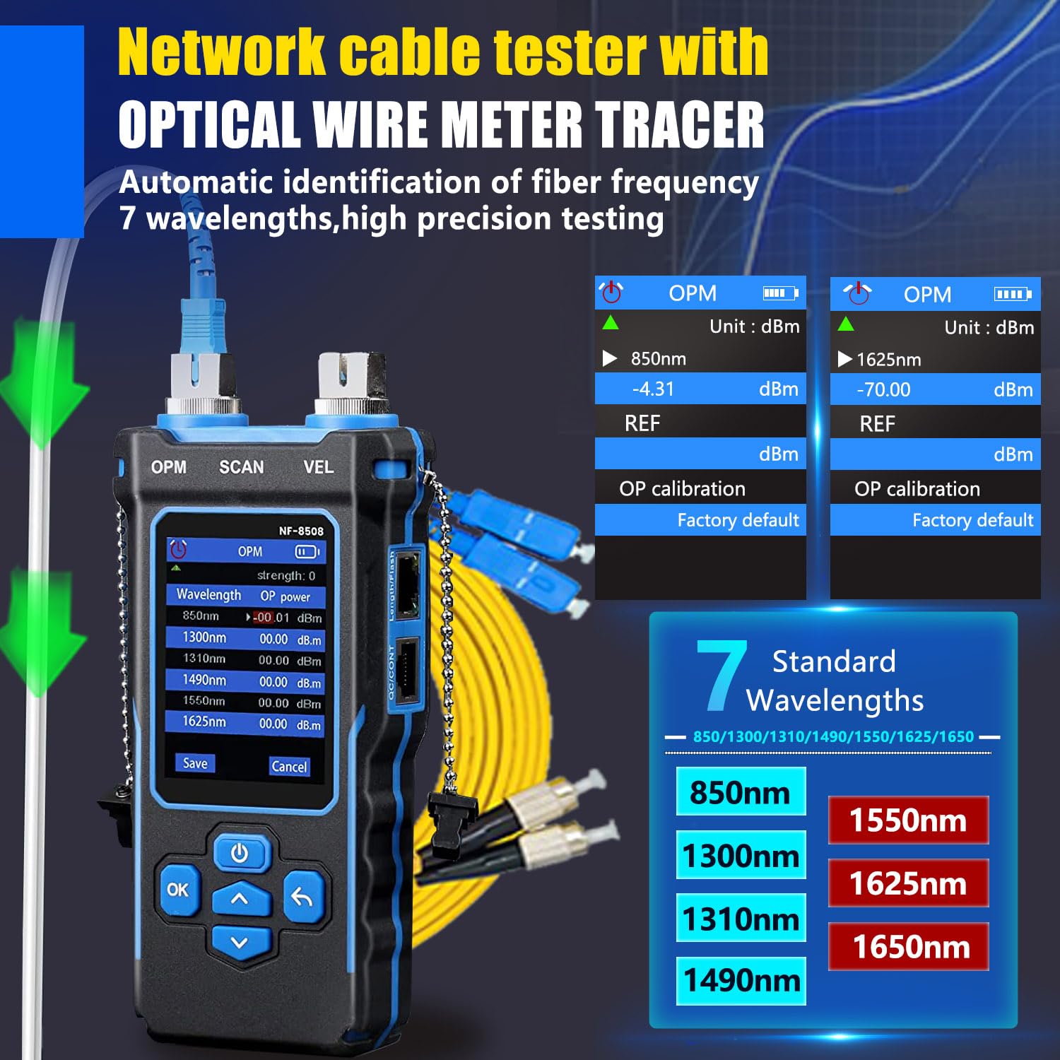 NF-8508 Network Cable Tester with Optical Power Meter POE/NCV/RJ11 RJ45/CAT5 CAT6 Cable Toner Ethernet Tester,Length Measurement,Fiber Find Fault Test Phone Line Tracer