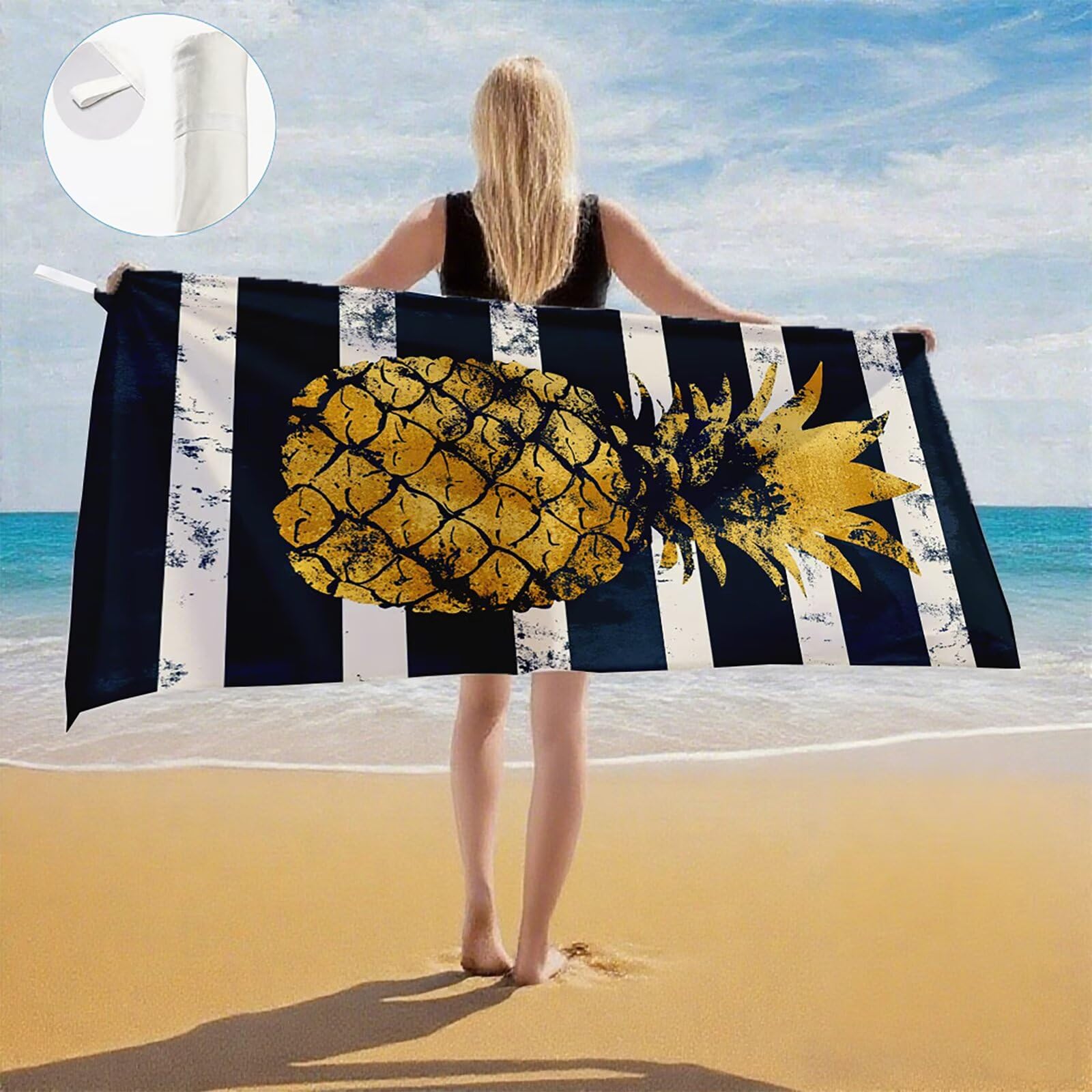 Toallas de Playa Microfibra Raya Toalla Playa Grande 180x90 cm Mujer Hombre Secado Rápido Absorbente Toallas Gimnasio Suave Sin Arena Ligera Toalla Microfibra para Playas Piscina Viajes Camping Q-621