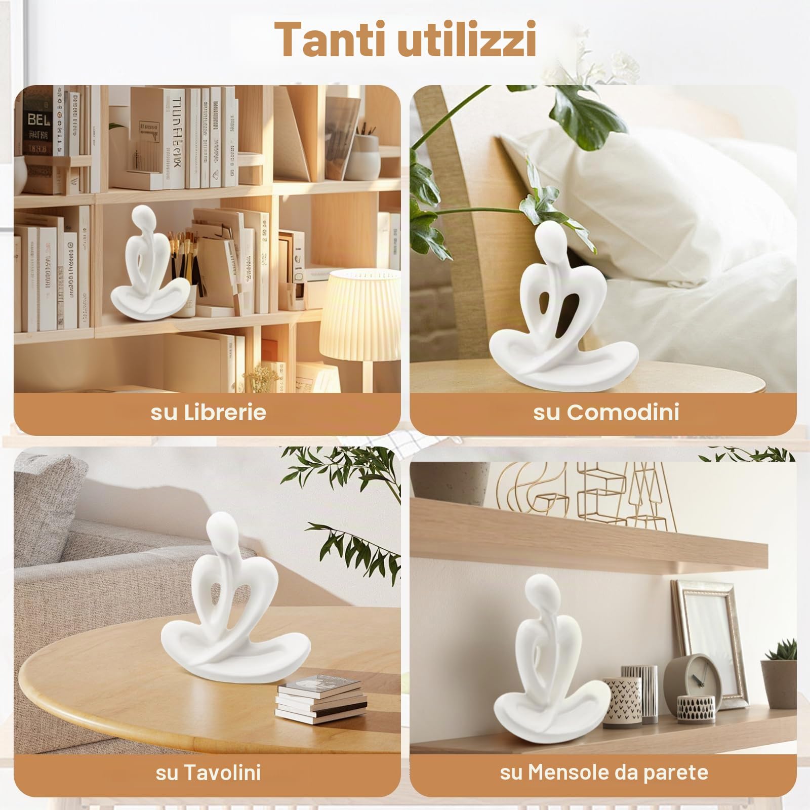 Cyiecw Statua Pensatore Bianco in Ceramica, Figure Decorative Moderne, Sculture Astratte ed Estetiche per Soggiorno, Camera da Letto, Ufficio, Bar, Libreria, Tavolo