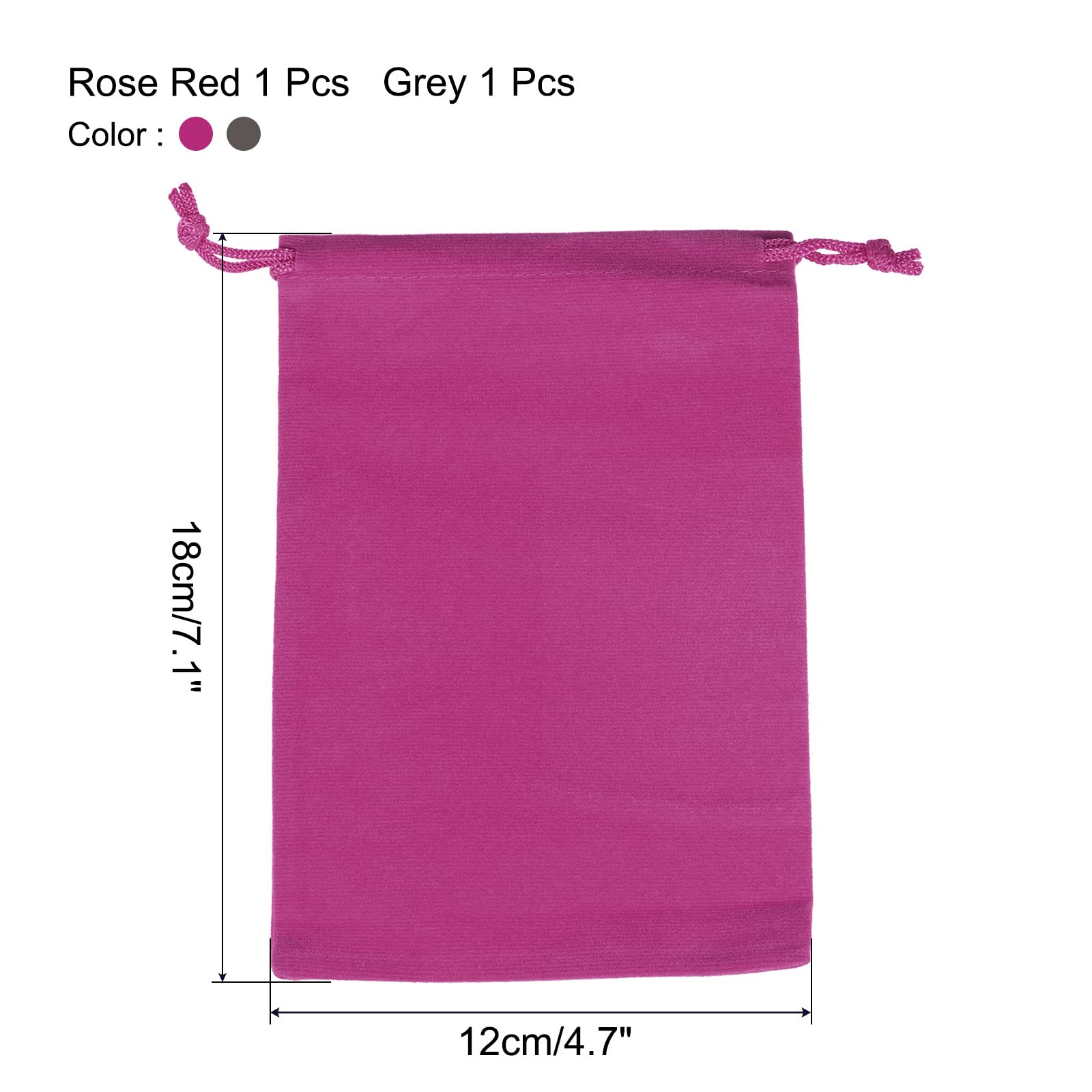 PATIKIL 18x12cm Drawstring Gift Bags, 2Pcs Soft Flannel Cloth Storage Pouch for Jewelry Glasses Wedding Gray Rose Red - Image 2