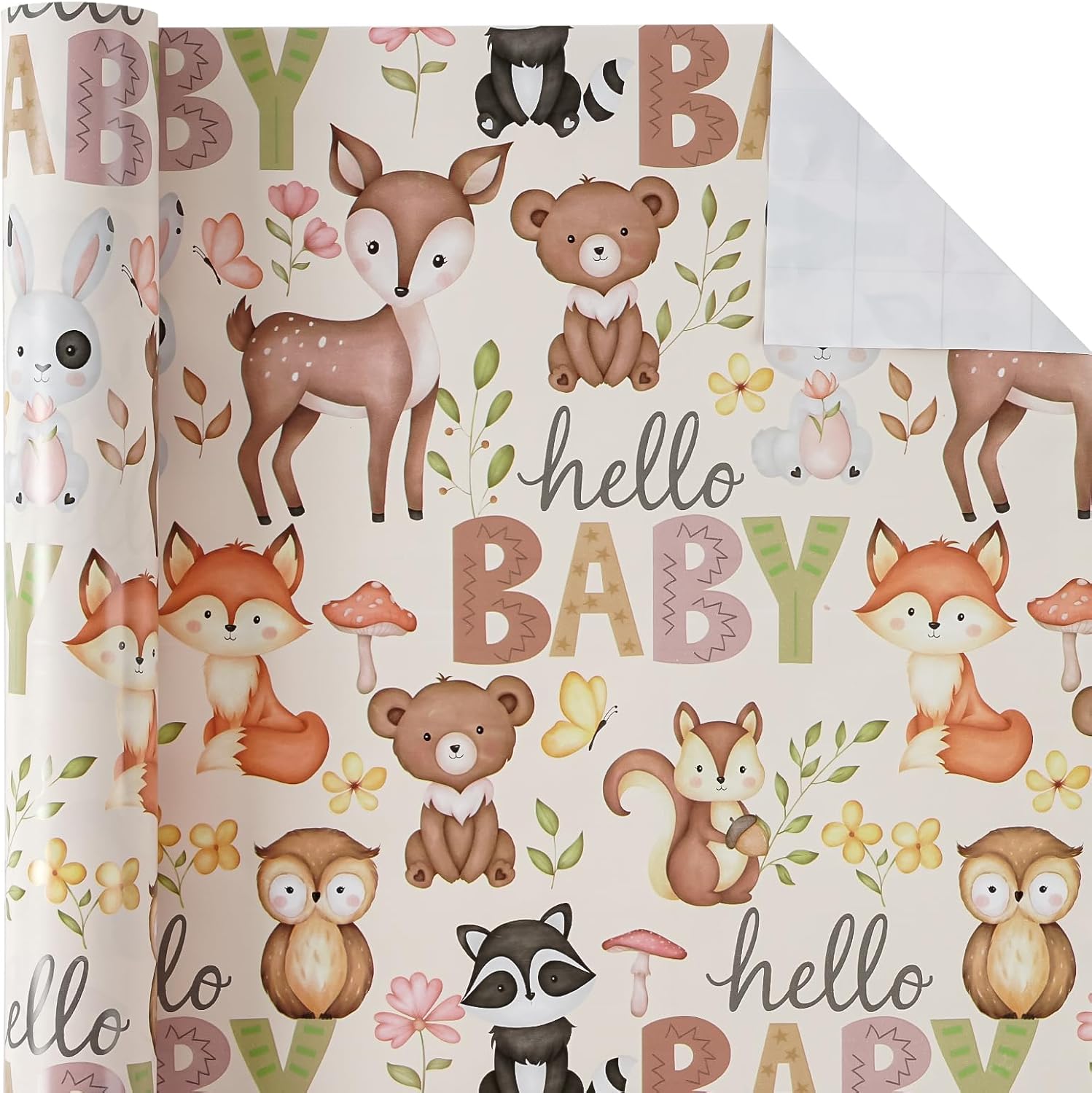WRAPAHOLIC 30 Inch Baby Shower Wrapping Paper Roll - 30 Inch x 33 Feet - Little Woodland Animal Wrapping Paper for Baby Shower, Kids Girls Boys Birthday