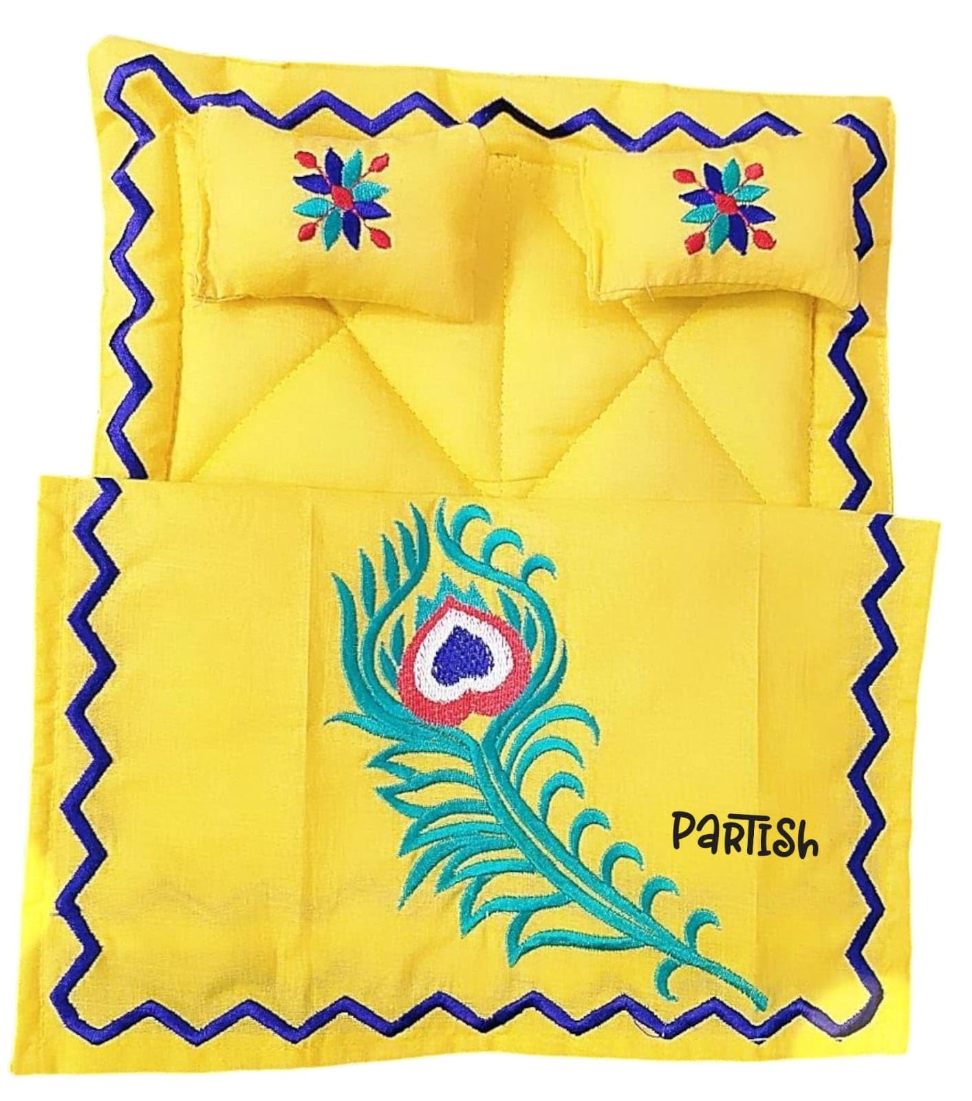 PARTISH Laddu Gopal Premium Cotton Bed for Summers (8 X 10 Inches)| Ladoo Gopal Bister | Kanha Ji Bedding Set| Thakur Ji | Krishna Ji Bistar with 2 Pillow & 1 Top Sheet 1