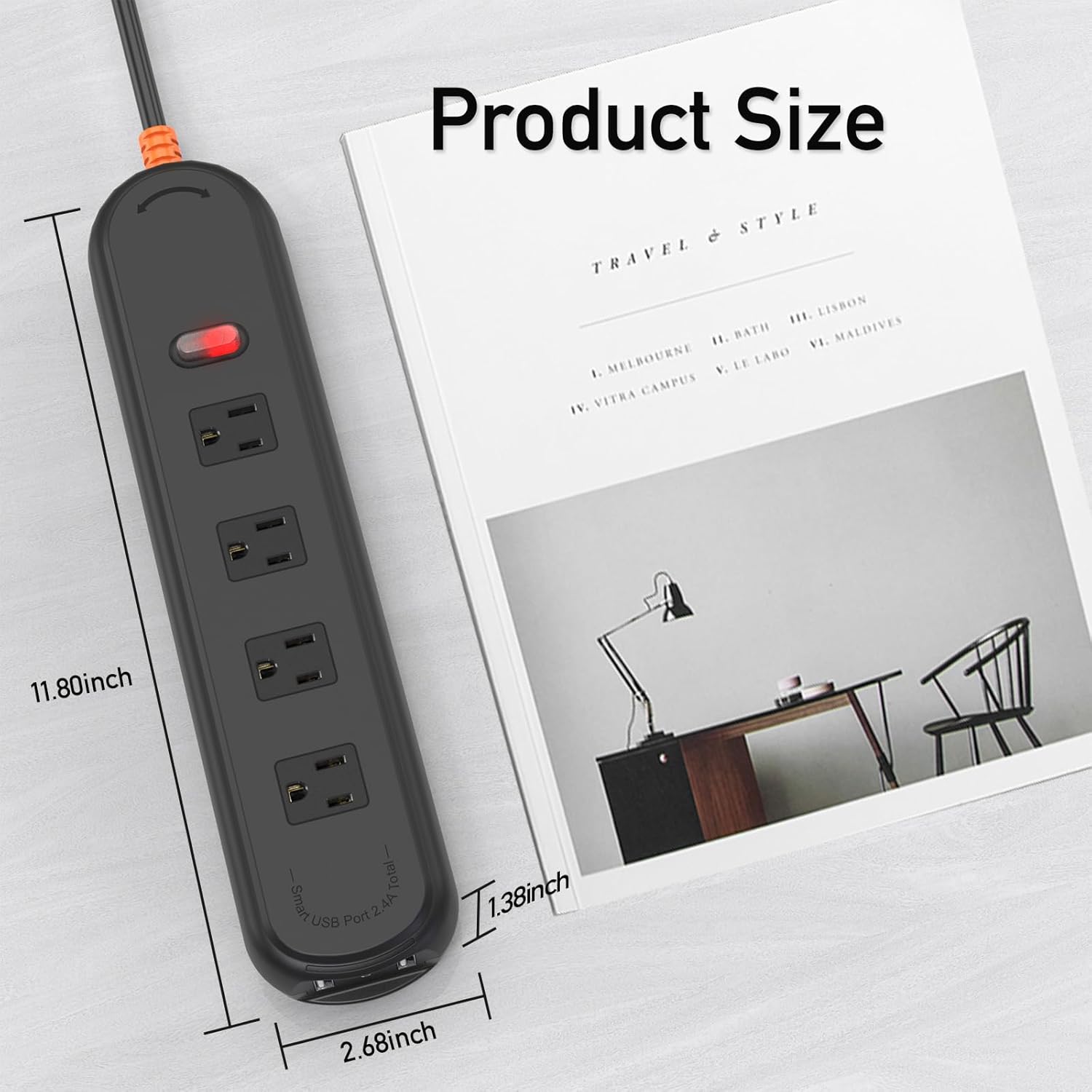 Outdoor Power Strip Weatherproof, IPX6 Waterproof Surge Protector with 4 Wide Outlets, 2 USB A & 1 USB C, 10FT Heavy Duty Extension Cord, Wall Mountable for Patio, Home, Office, Dorm