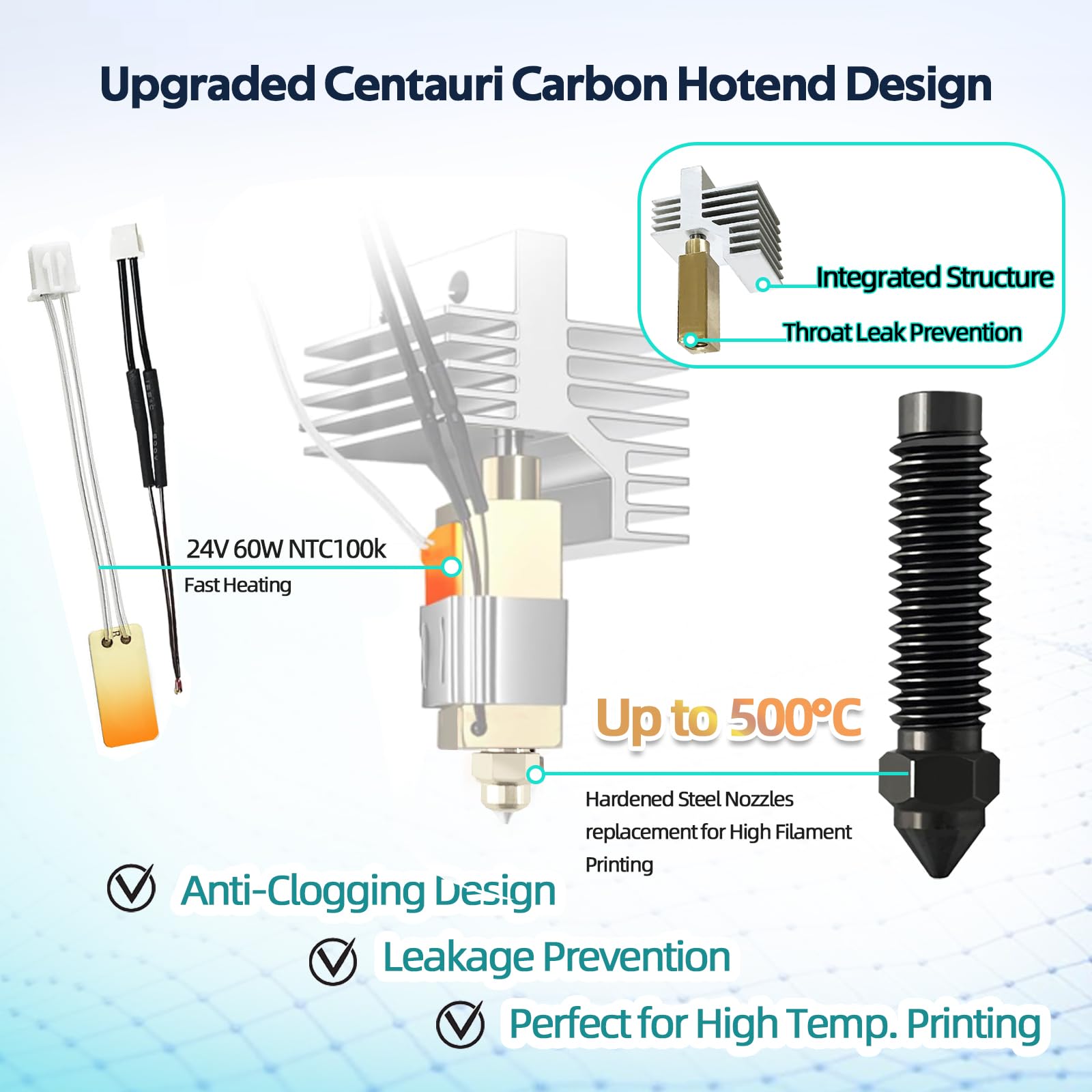 IdeaFormer Zestaw 5 szt. Centauri Carbon Hotend Kit do Elegoo, 0,4/0,6/0,8 mm, dysza ze stali hartowanej, silikonowa szczotka do dysz, wytłaczarka Hotend do Elegoo Centauri Carbon akcesoria do