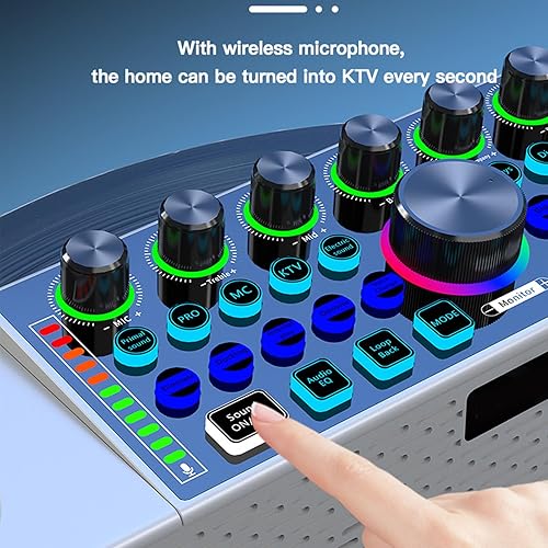 Miniatura 2 de Syrisora Máquina de karaoke con 2 micrófonos inalámbricos, portátil, tarjeta de sonido Bluetooth, altavoz, máquina de karaoke para fiesta en casa,
