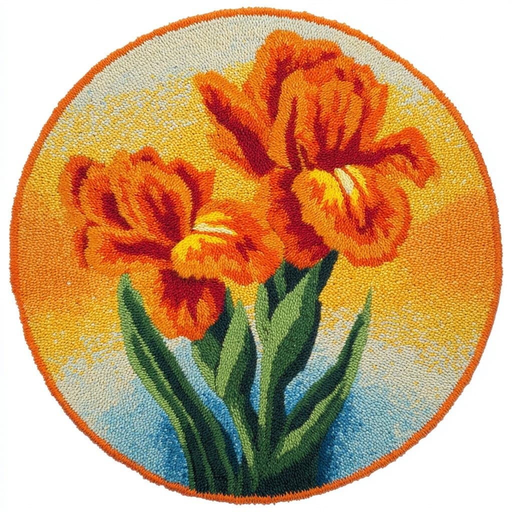 AMBATTERY Round Shape Latch Hook Kits Rug,Iris Flowers