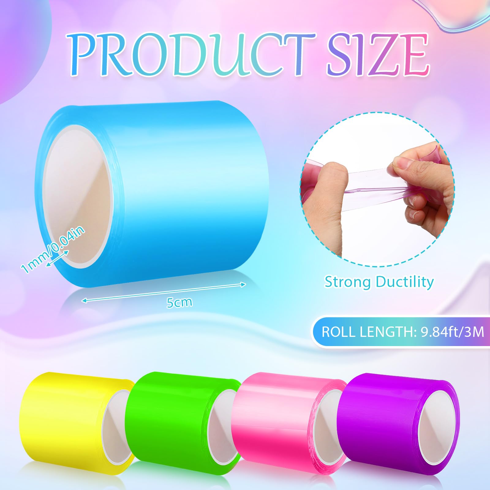 HyDren 5 Pcs Nano Tape Multicolor Nano Bubble Kit No Heating Required 49.2ftx1.97in Elastic for Beginners and Boys Girls Adult Craft DIY Colorful Double Sided Tape for Making Bubbles (Bright Color)