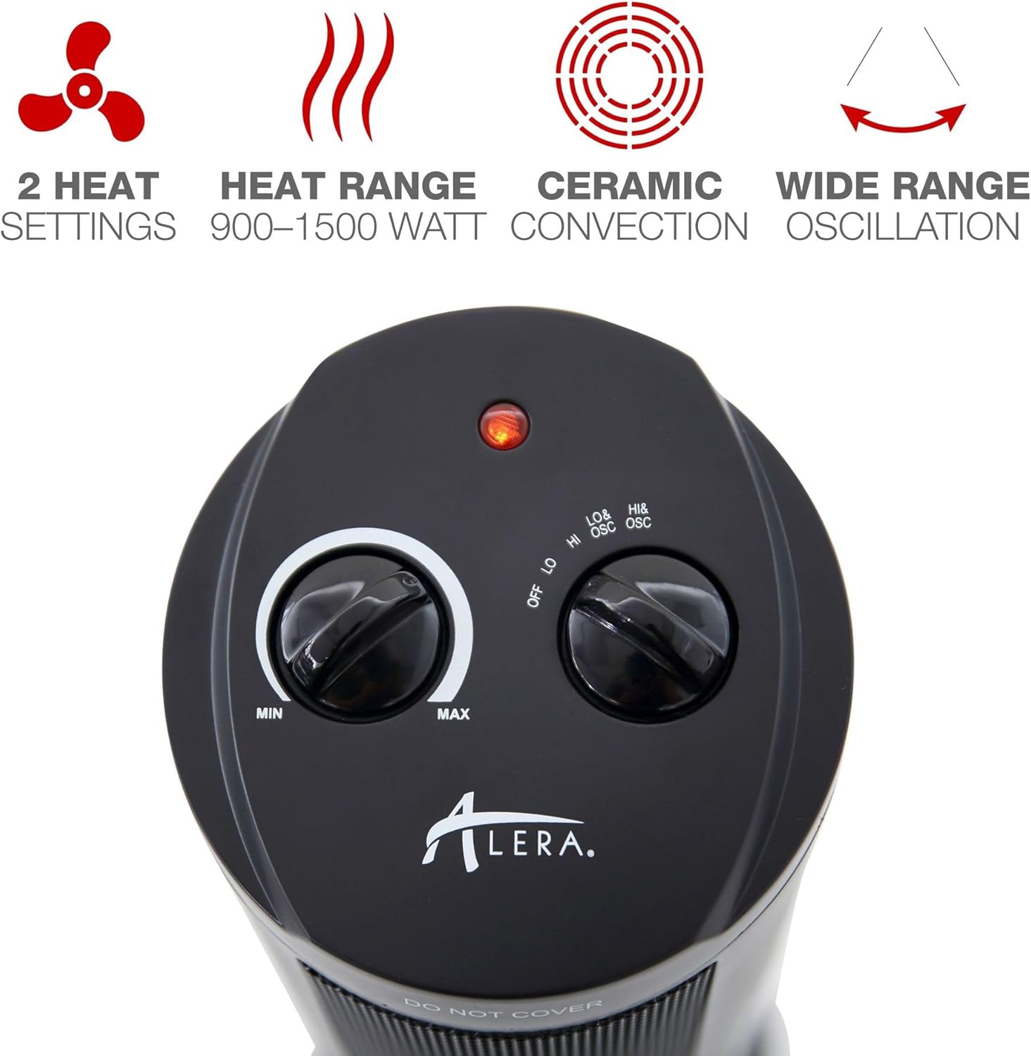 Close-up of Alera Mini Tower Ceramic Heater control panel
