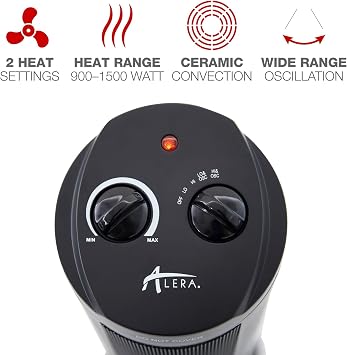 Alera Mini Tower Ceramic Heater, 1,500 W, 7.37 x 7.37 x 17.37, Black