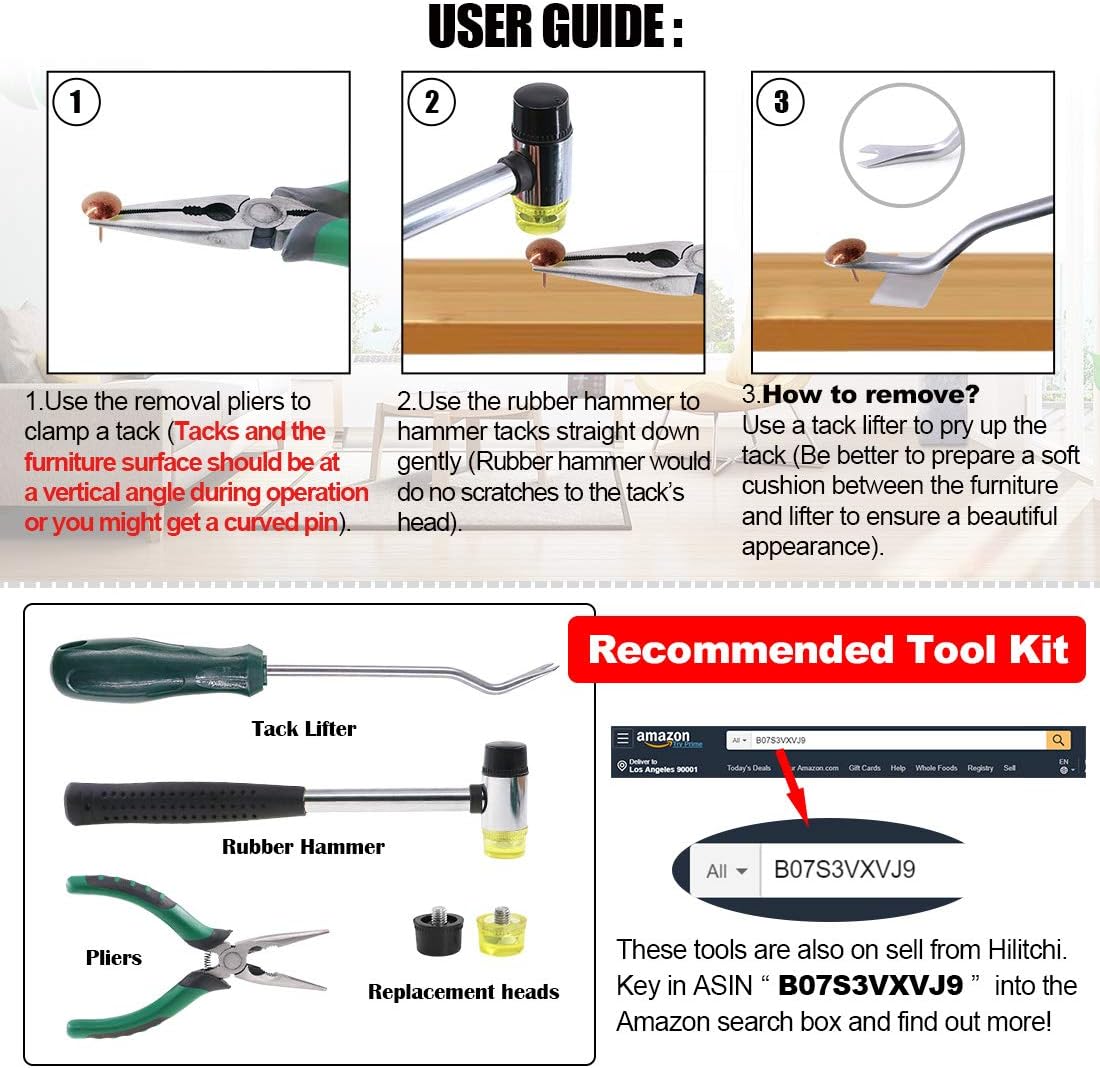 Hilitchi 360-Pcs [3-Color] 7/16''(11mm) Antique Upholstery Nails Tacks Furniture Tacks Upholstery Tacks Thumb Tack Push Pins Assortment Kit