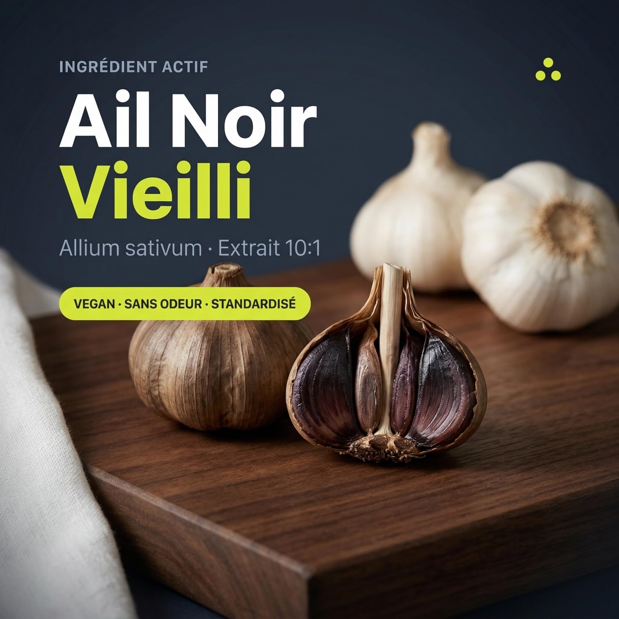 Ail Noir Fermenté 10x Concentré | Extrait d'Ail Noir Vieilli – Standardisé en S-allyl-cystéine | Cœur & Cholestérol | Sans Arrière-Goût | 80 Gélules Vegan | Essence Pure Api-Nature