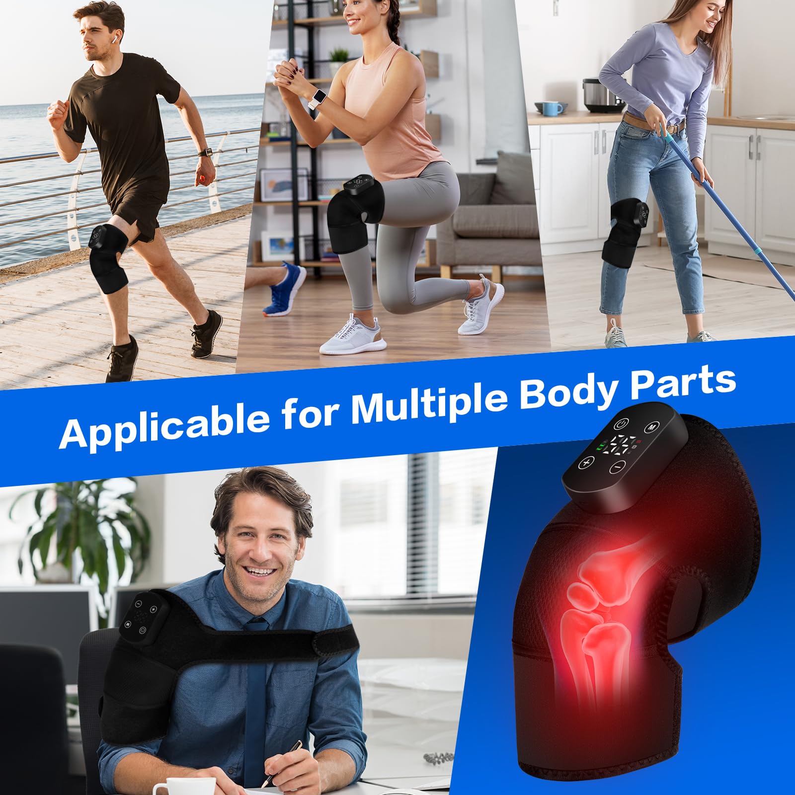 Knie-Massagegerät 3-in-1, Kabellos mit Infrarot-Heizung (40-60°C, 5 Stufen), 3 Massagemodi, 5000mAh Akku, LCD-Touch & Auto-Abschaltung, für Knie, Ellbogen & Schultern
