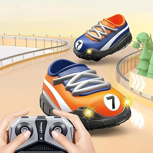 Miniatura 2 de 2.4G - Zapatos de fútbol con control remoto para niños con luces LED, juguetes educativos interactivos (naranja y azul, juego de dos coches)