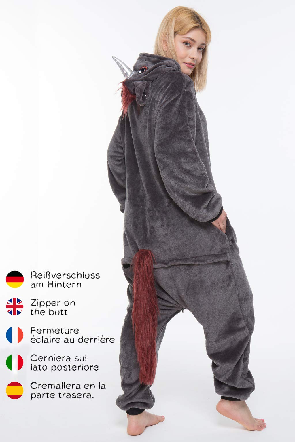 corimori 1852 Ruby Punk Unicorn for Men and Women Onesie Jumpsuit One Piece Costume Fancy Dress Size 160-170 cm Black