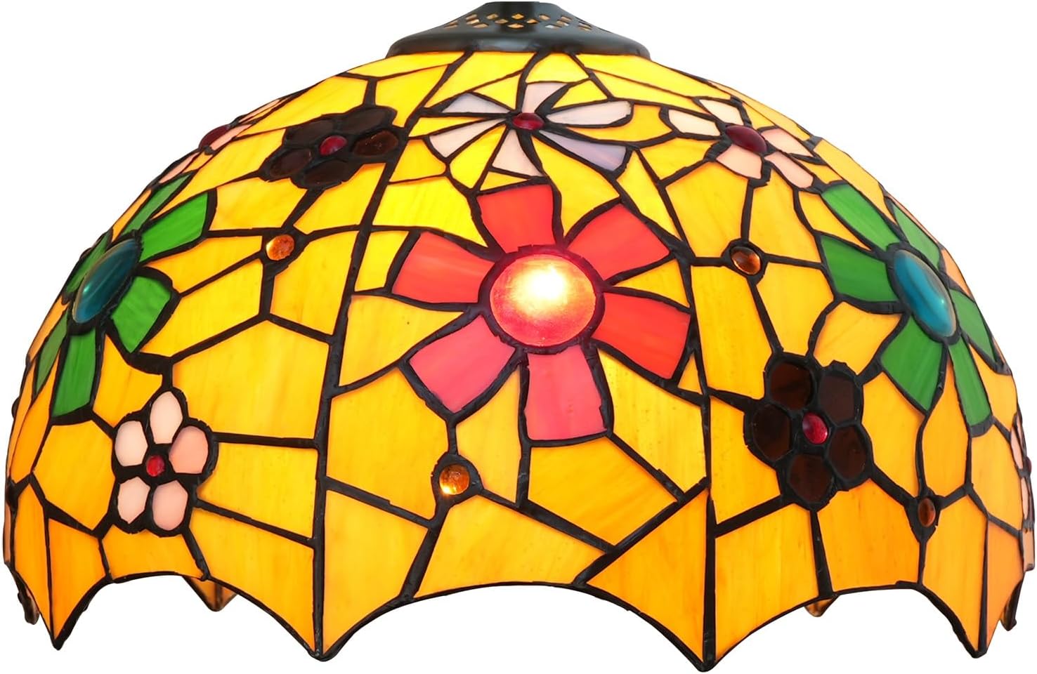 Tiffany Style Lamp Shade, 12 Inch Yellow Background Flower Stained Glass Lamp Shade Replacement Lamp Cover Accessories Fit for Table Lamp Pendant Light Ceiling Light