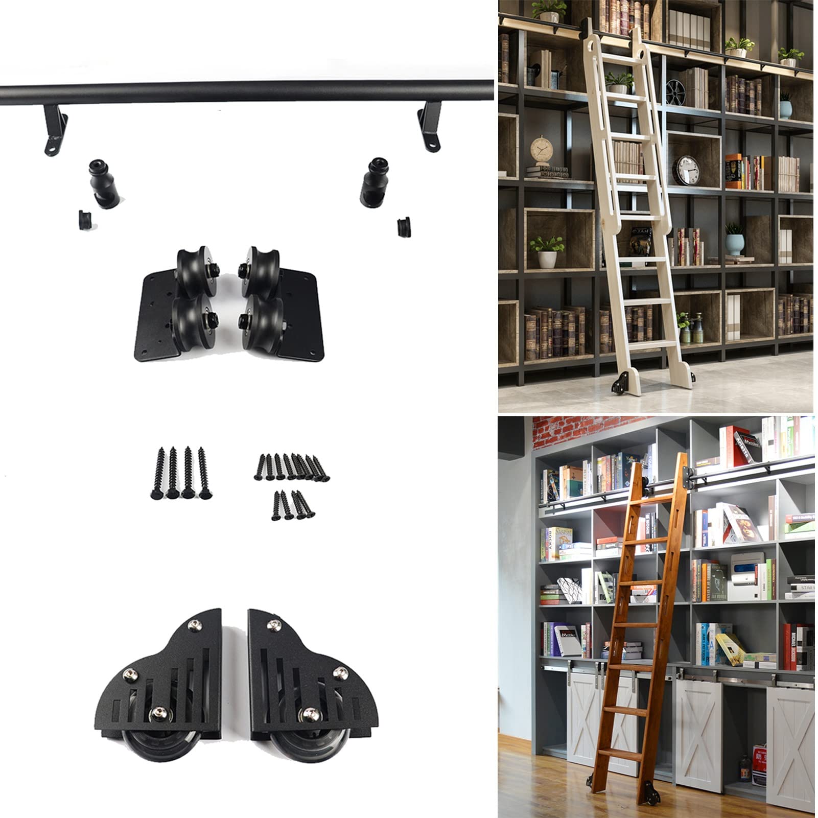 Kit de quincaillerie pour porte de grange coulissante et rail d'échelle noire de 1m à 6m