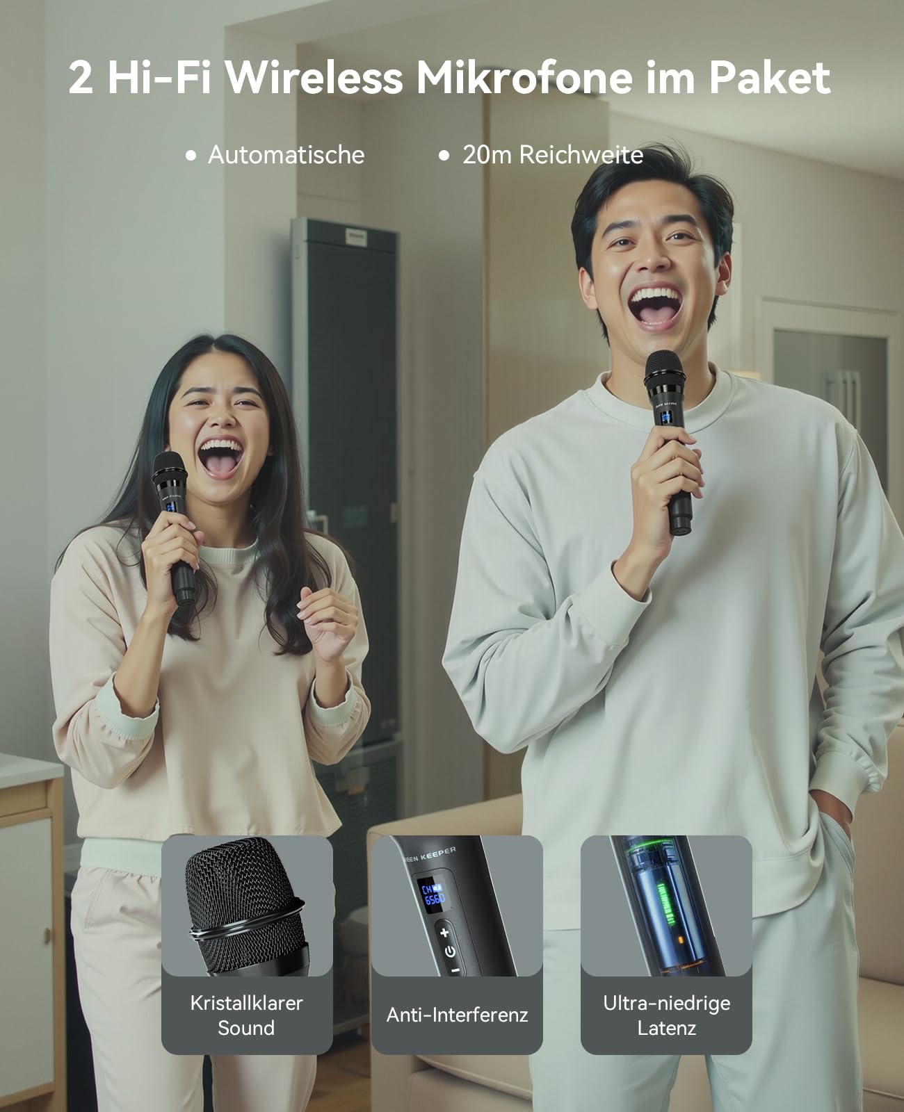 GKD60 Karaoke Maschine mit 2 Mikrofonen 4-13 Stunden Akkulaufzeit Karaoke Anlage 500W Spitzenleistung, 8000mAh Bluetooth-Lautsprecher mit LED Discolicht, FM Radio, TWS, TF/USB/AUX für Outdoor Party