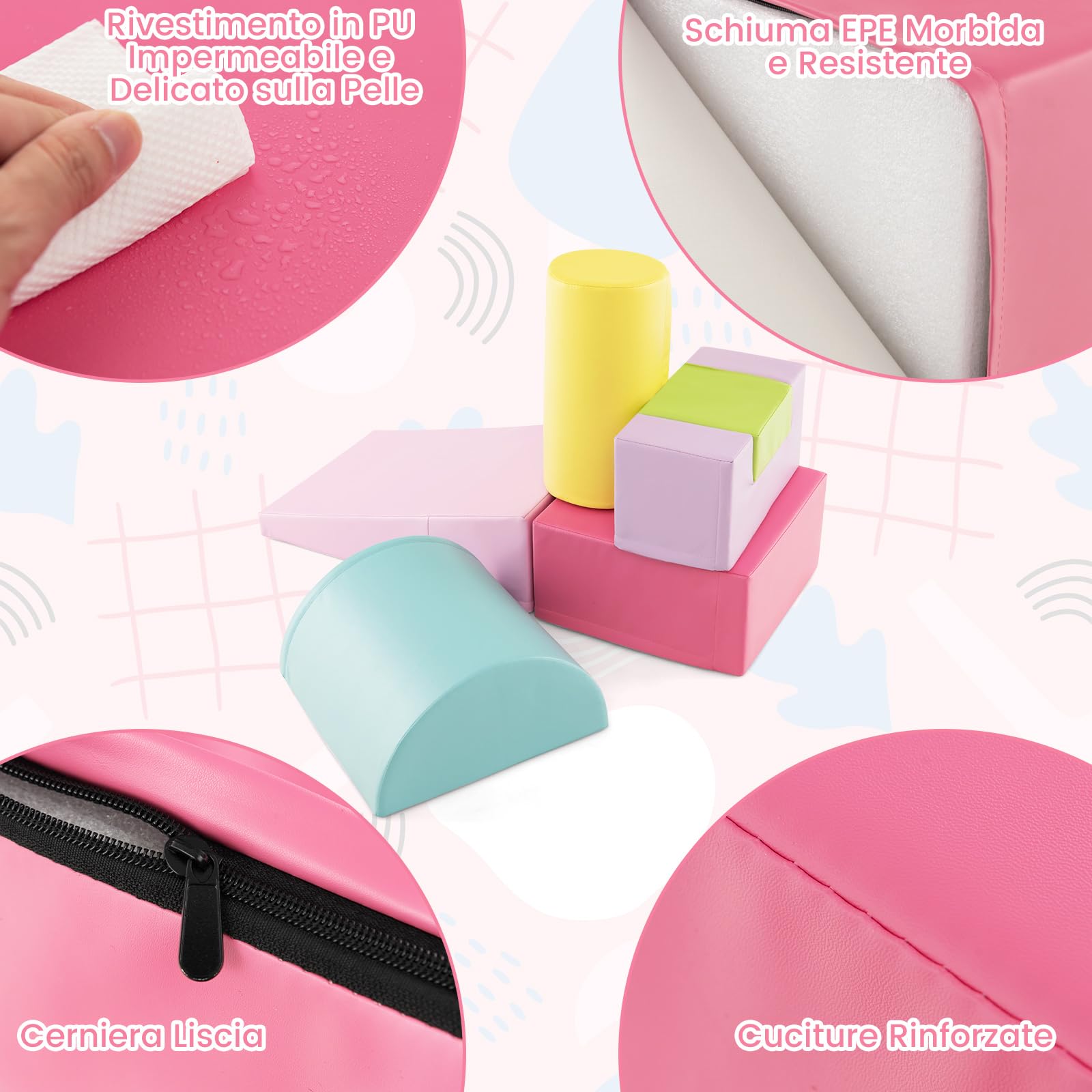 RELAX4LIFE Blocchi Di Costruzione In Schiuma 6 Pezzi Per Bambini – Set Arrampicata Convertibile, Colorato, Con Copertura Impermeabile E Velcro