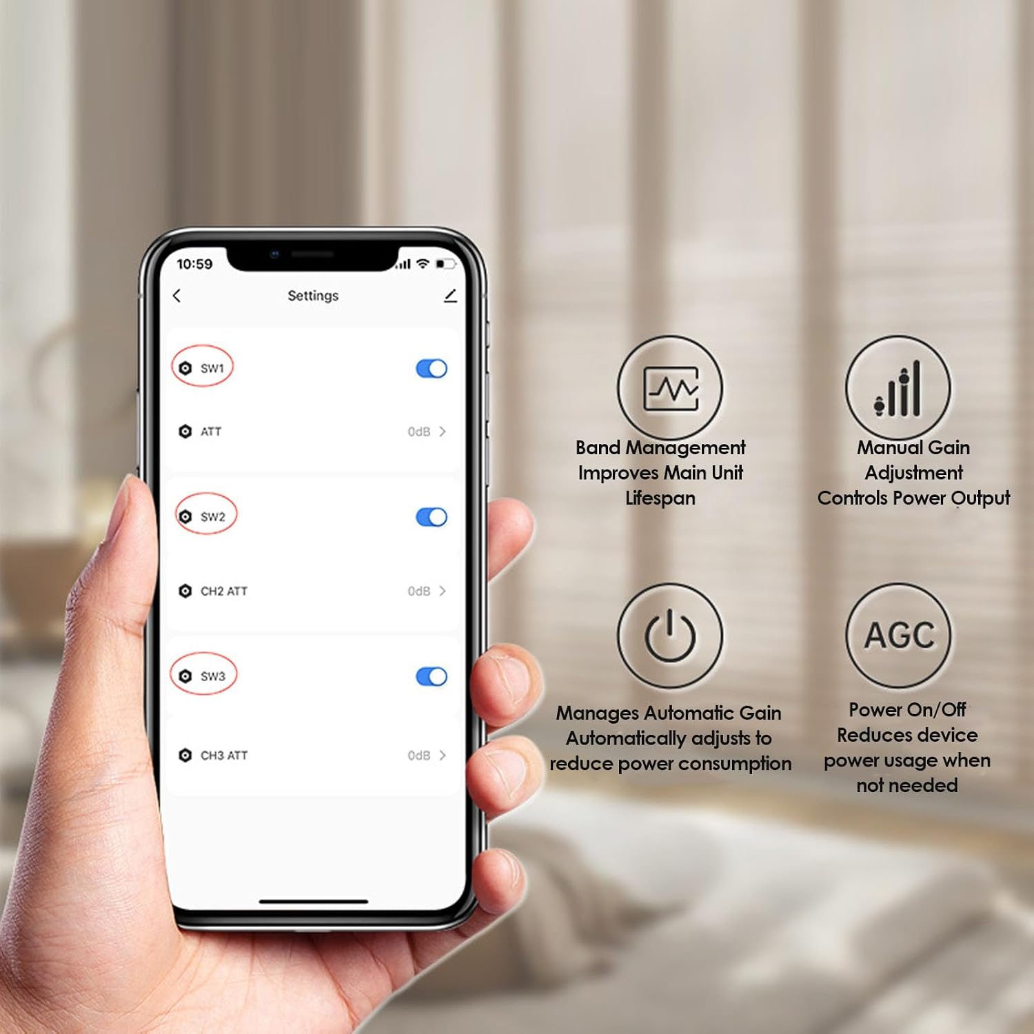 Diyeeni Cell Phone Signal, 5G 4G LTE Mobile Signal Amplifier for AT & T, TMobile, with Auto Recovery Memory and App Control, for Home Office Villa Underground Garage (US Plug)