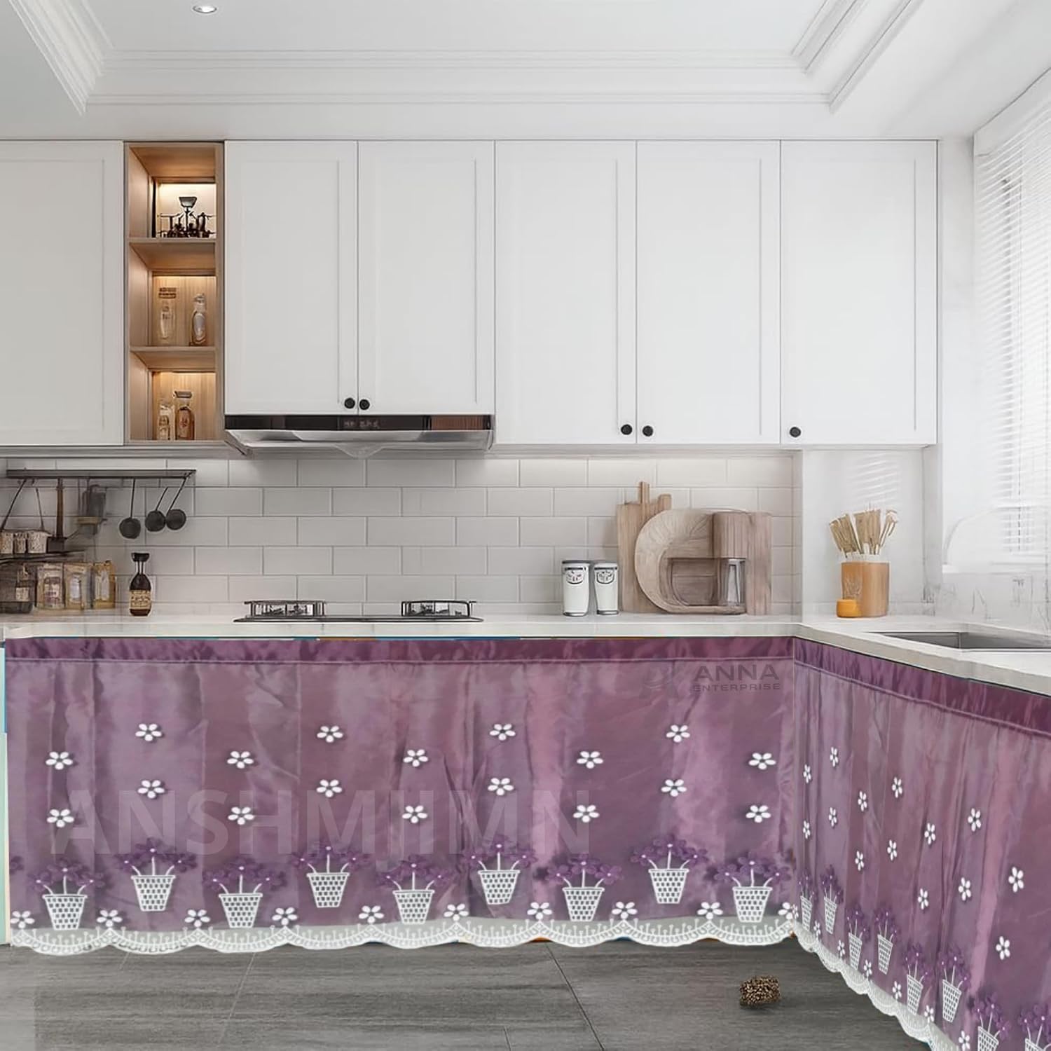 ANSHMJIMN Decorative Kitchen Sink Curtain | Pack of 2 | 150×70 cm Under-Sink Cover | Rod Pocket | Wash Basin & Storage Are...