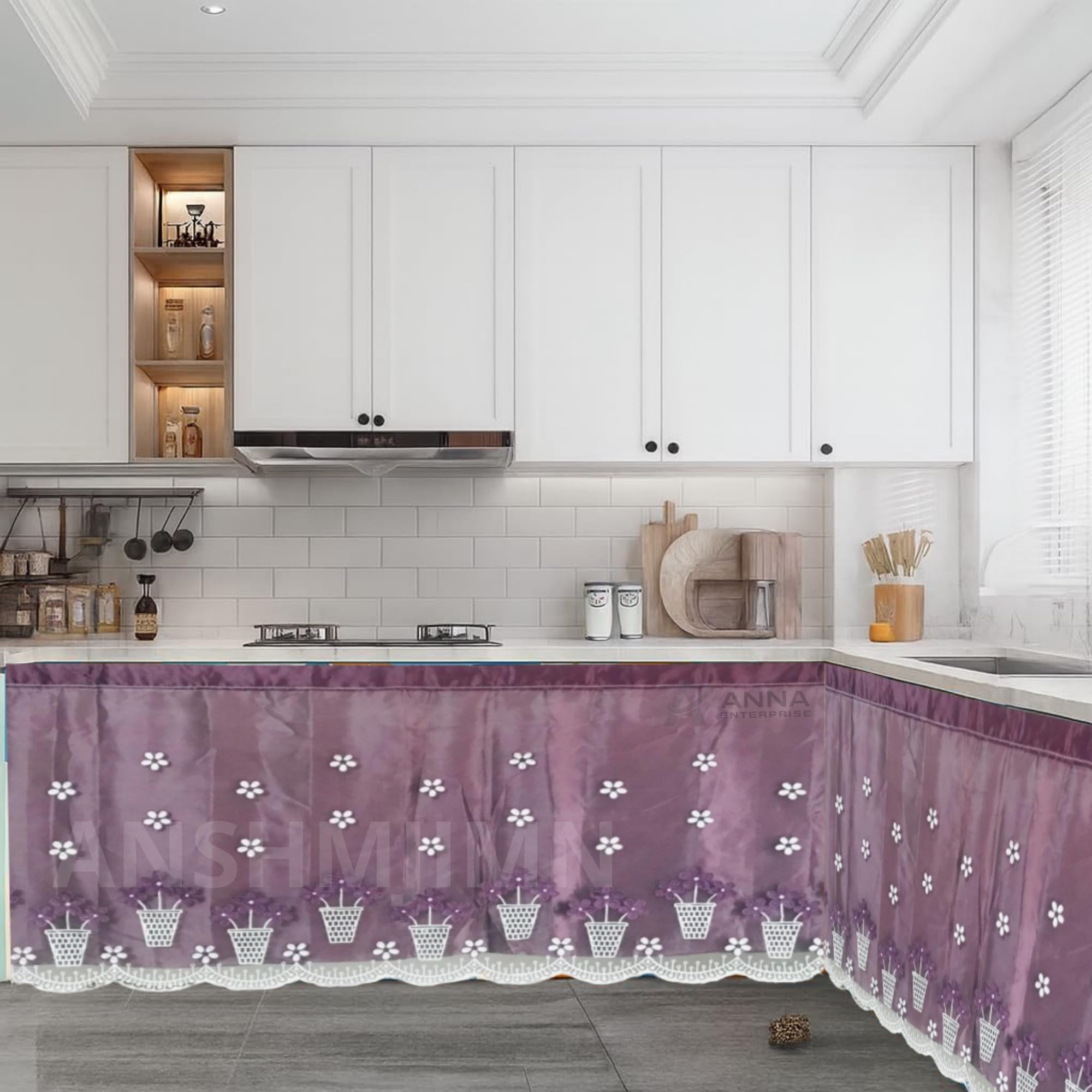 Under Counter Kitchen Sink Curtain | Pack of 2 | Storage Concealment & Space Organizer | Washable & Easy to Fit | Modular Kitchen Accessory (WINE KUN)