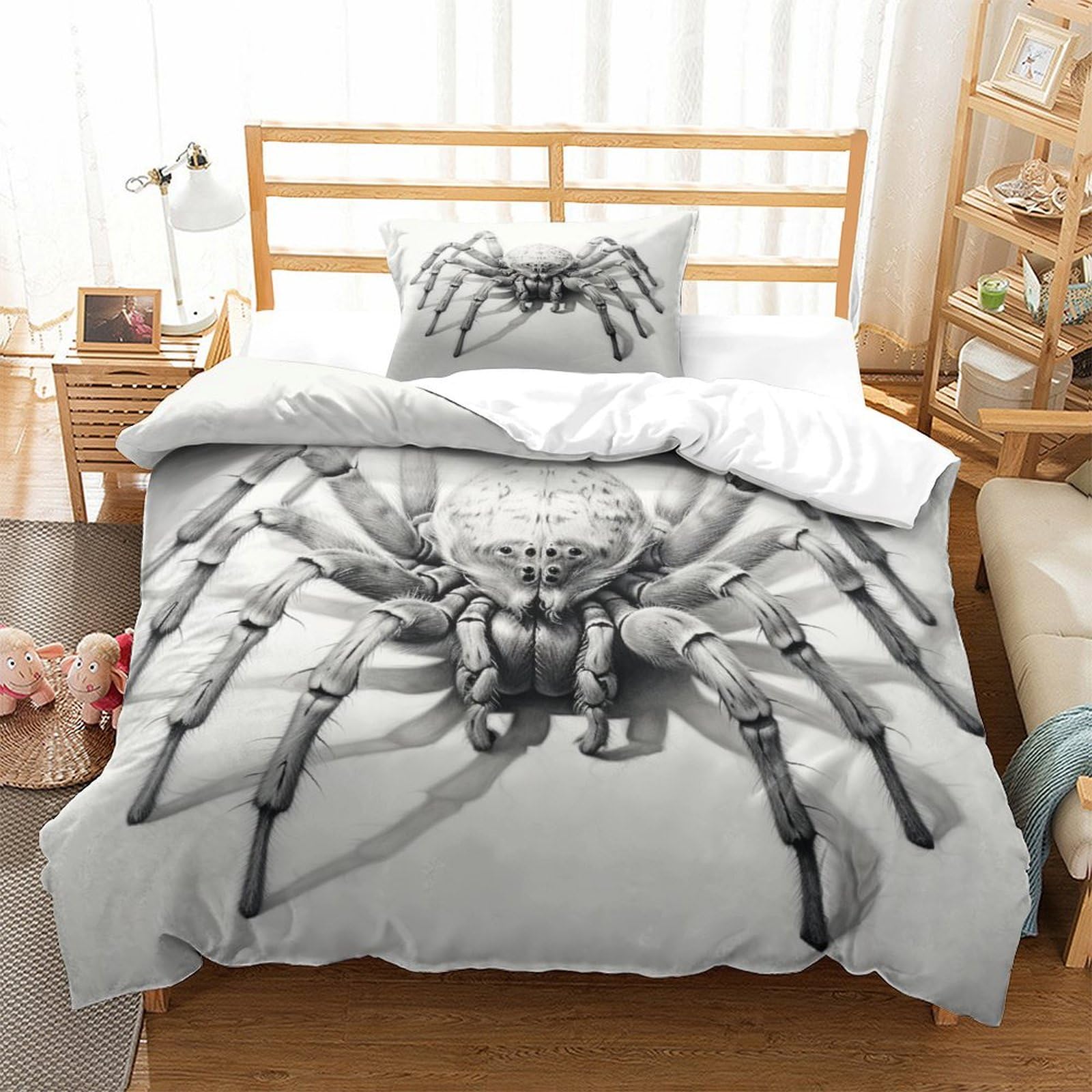 P1S9U7W5Y Realistic 3D Printed Spider Microfiber 3 Piece Duvet Cover Set for Adults Bedroom Decor Gothic Bedding Set Gift Single（135x200cm）
