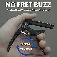 Vista 2 de Cejilla exclusiva de obsidiana negra 'Dark Knight' resistente con 4 púas, clip para guitarra clásica, ukelele, mandolina, banjo