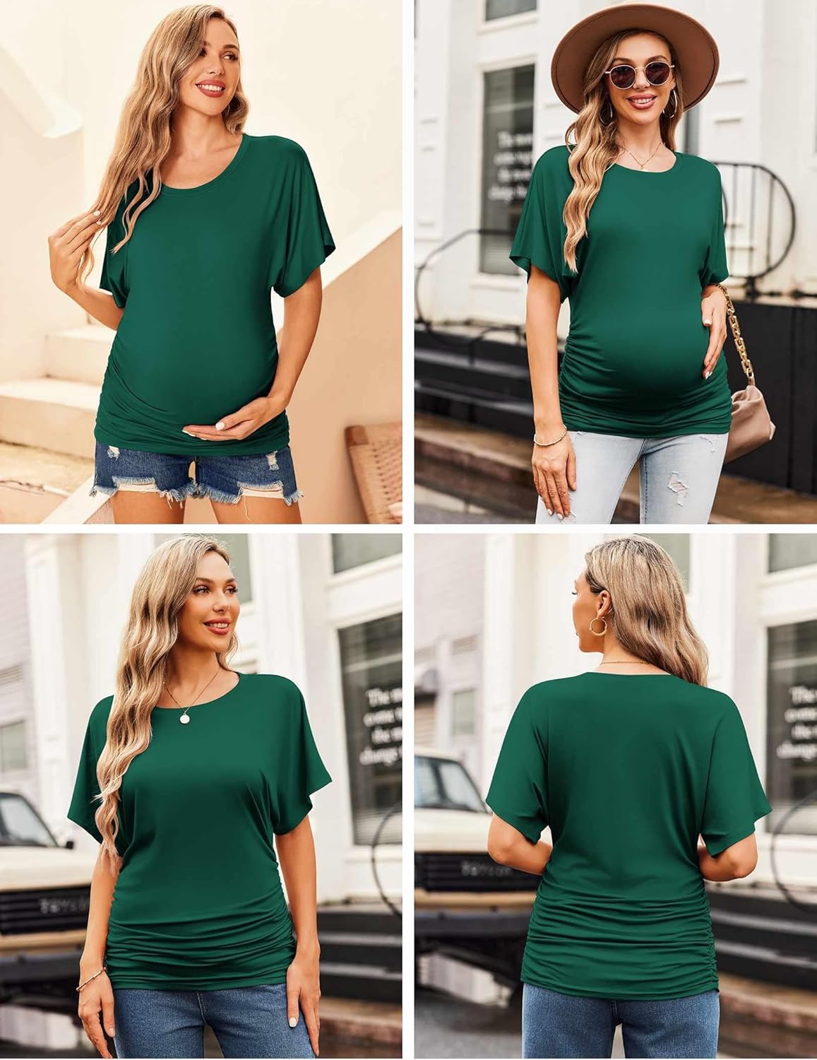 Ekouaer Maternity Shirts 3 Packs Dolman Sleeve Side Ruched Tops Tunic Casual Pregnancy Clothes S-XXL - Image 4