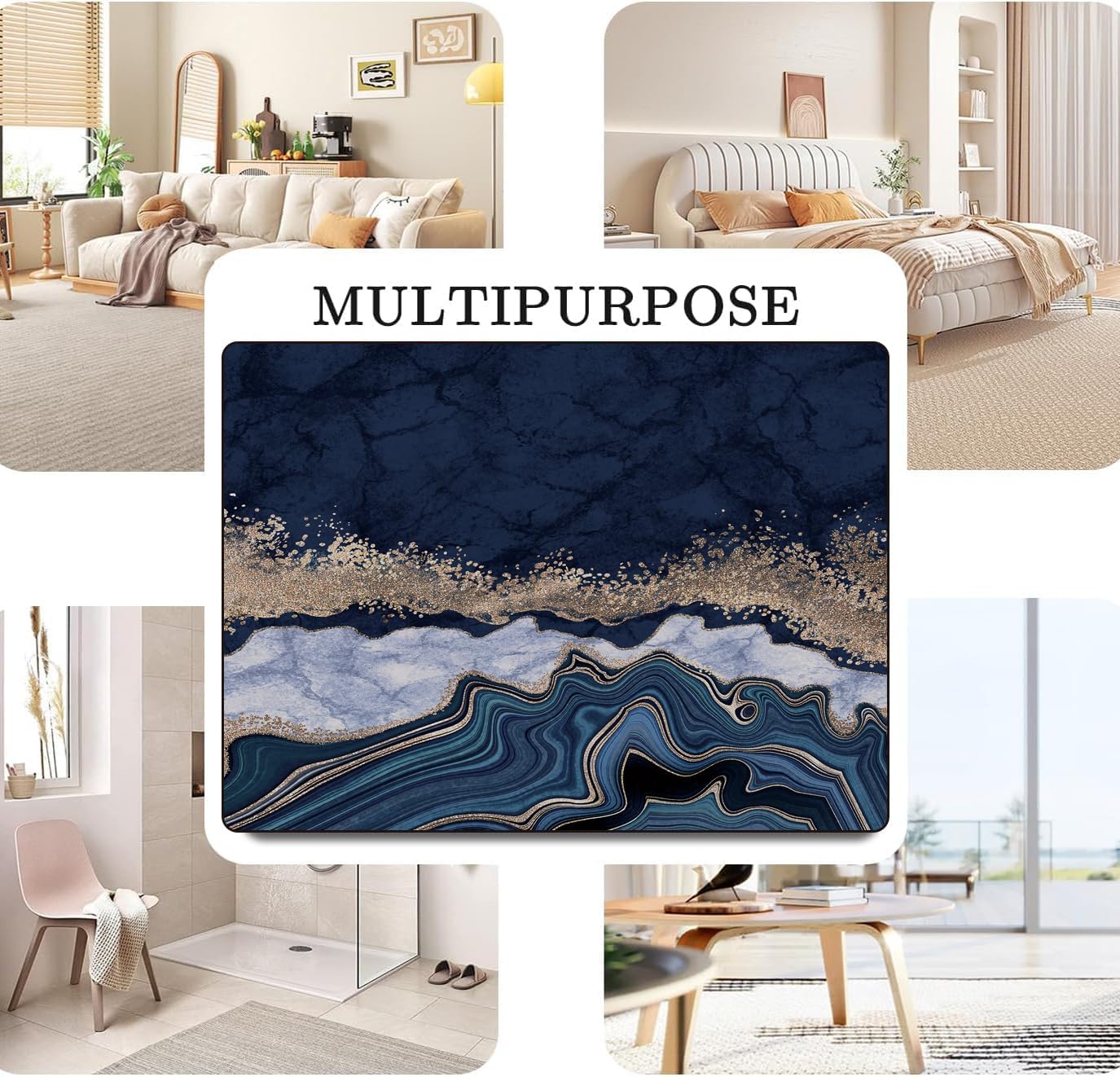 Abstract Area Rug Carpet Mat 5'x6'for Bedroom Living Room Kids Room Home Decor Indoor Rugs Mat Non Slip Golden Marble Blue Navy