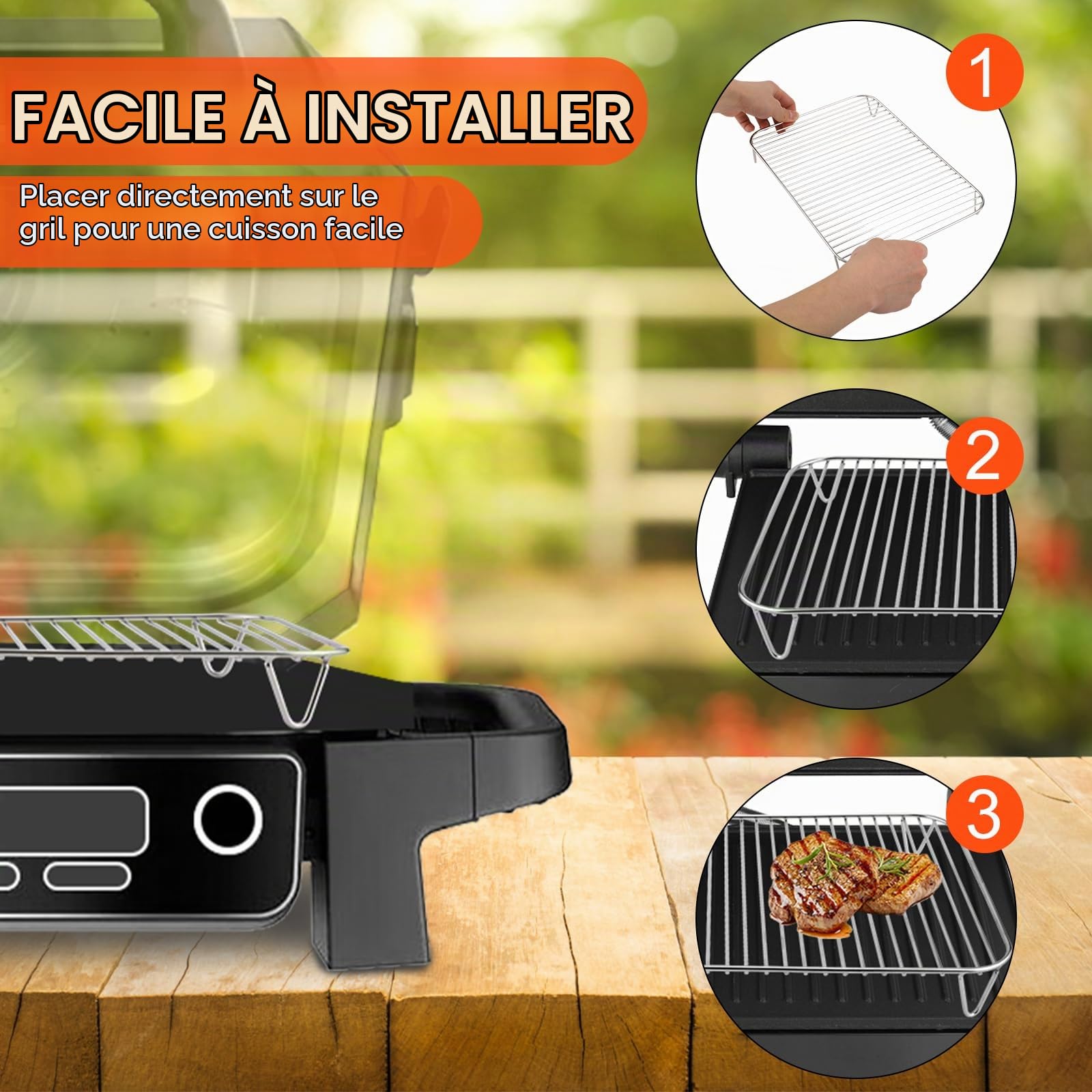 2 Pièces Grille pour Ninja Woodfire, Acier Inoxydable Antiadhésif Barbecue Cuisine Support de Gril Compatible avec Ninja Woodfire et Fumeur BBQ Camping Pique-Nique Accessoires de Gril