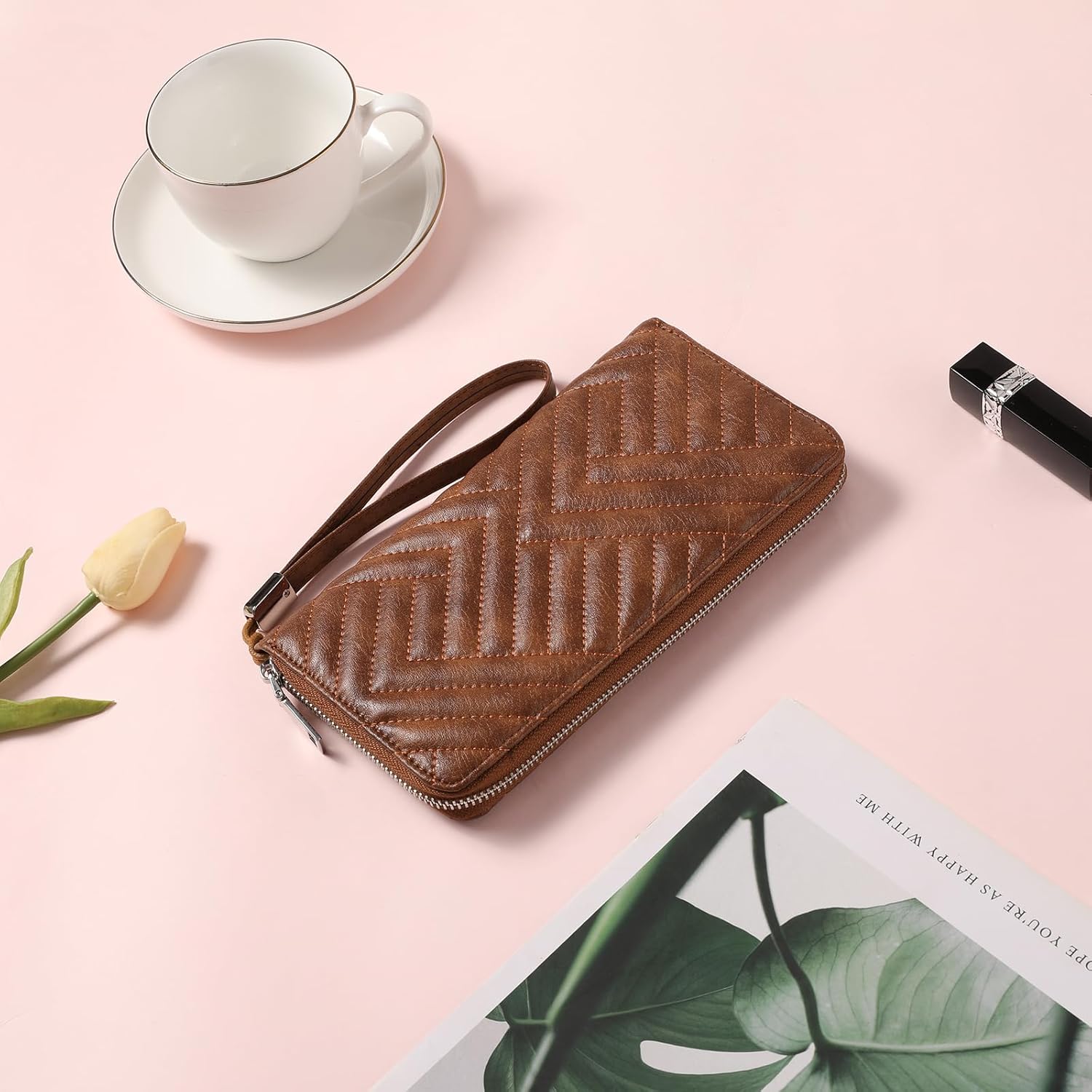 GOIACII Womens Wallet RFID Blocking Leather Large Capacity Long Purse Card Clutch Wristlet - Image 2