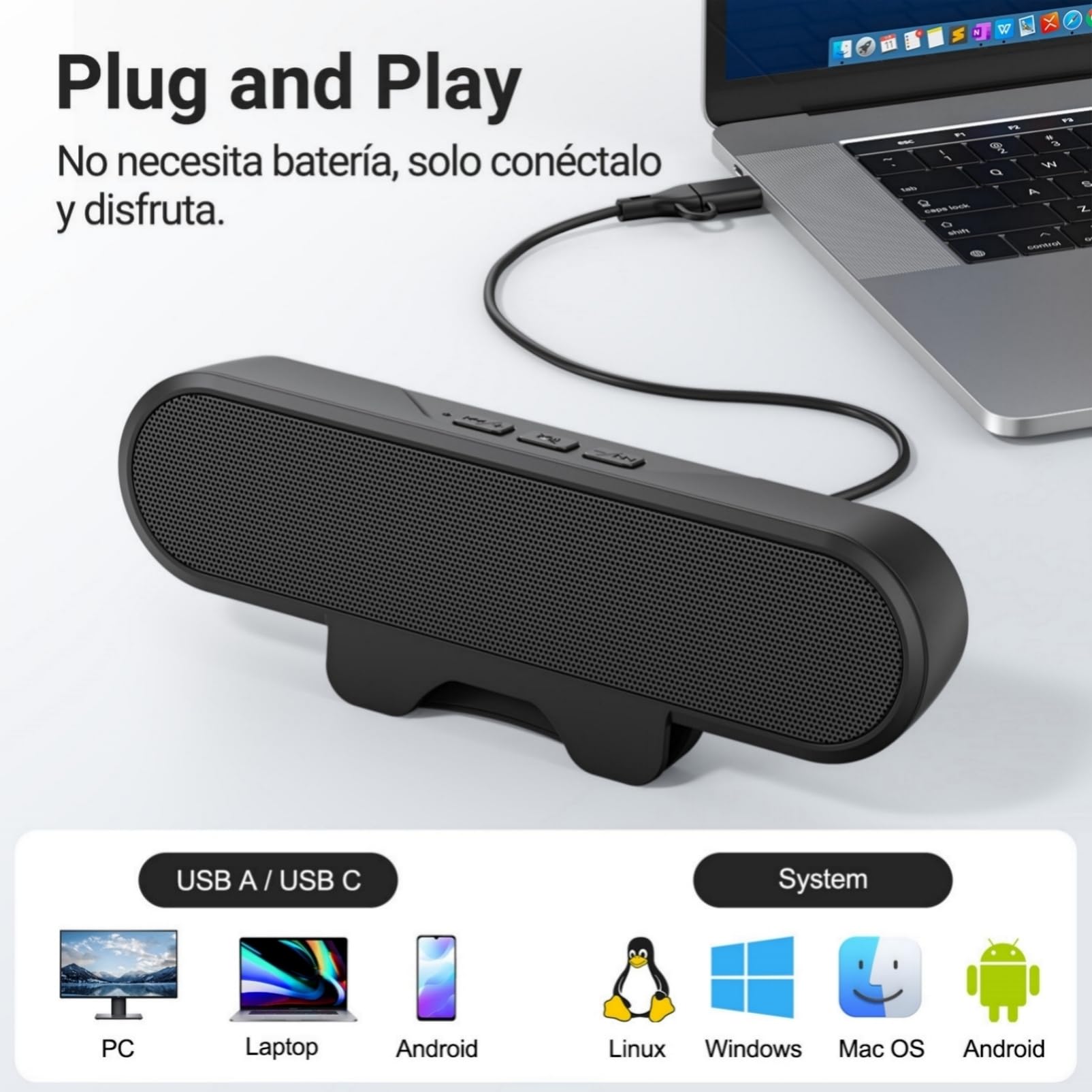 Inwa Altavoz de PC, altavoz USB con clip, 10 W con sonido estéreo HD, para monitor de PC, portátil, teléfono móvil, escritorio, exterior, plug and play (negro)
