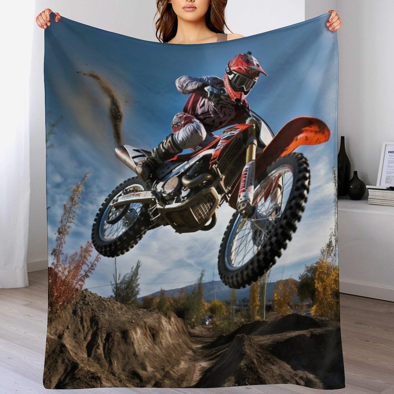 Abaswsa Motocross Blanket Anti Pilling Fleece Throw Blankets For Sofa Bed 3D Throws Soft Four Seasons Living Room Travel Outdoor （140×180Cm）