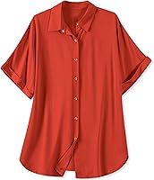 Vista 17 de Blusa suave casual de manga corta con broche frontal para mujer