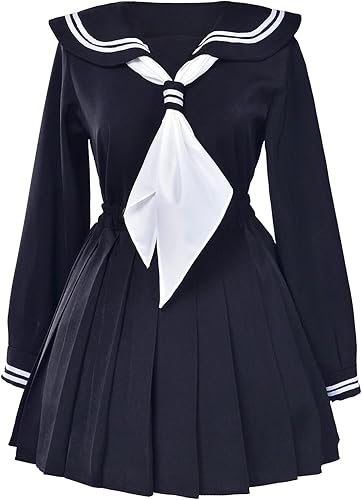 Vista 4 de Clásico uniforme japonés de Escuela, estilo marinero de niñas, conjunto de disfraz de anime cosplay con calcetas