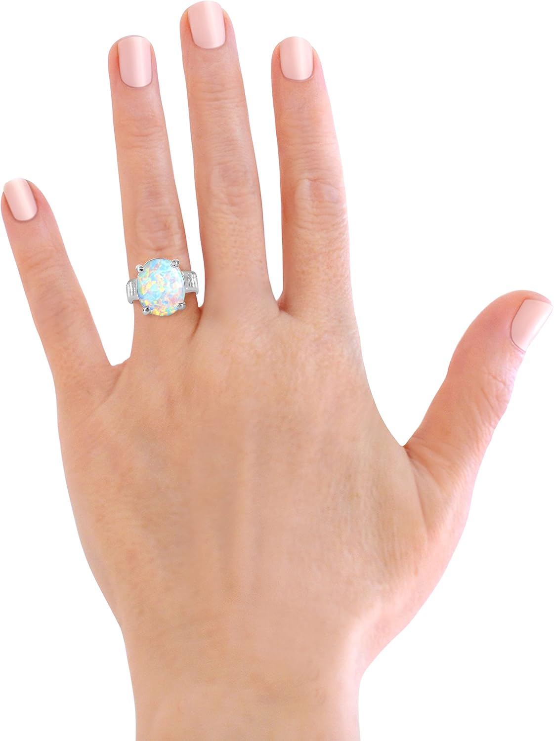 Savlano 14K White Gold Plated Oval Created Opal with Cubic Zirconia Ring for Women - Comes With a Gift Box - Image 4