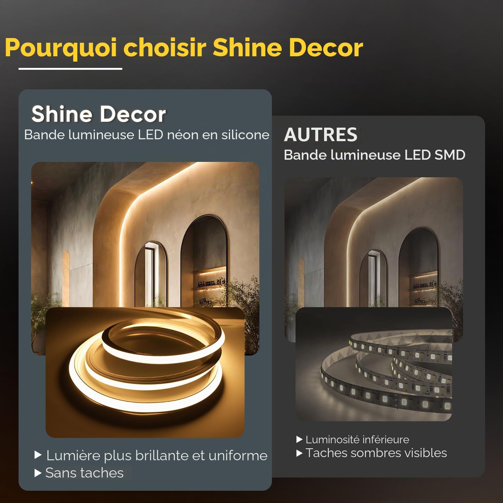 Shine Decor Bande LED Néon 3D Pliable, 220-240 V CA, 600 LM/M, IP65 étanche, Certifié CE, Neon Ruban LED Flexible, en Silicone, pour Décoration d'intérieur, éclairage extérieur (5M, Blanc Naturel)