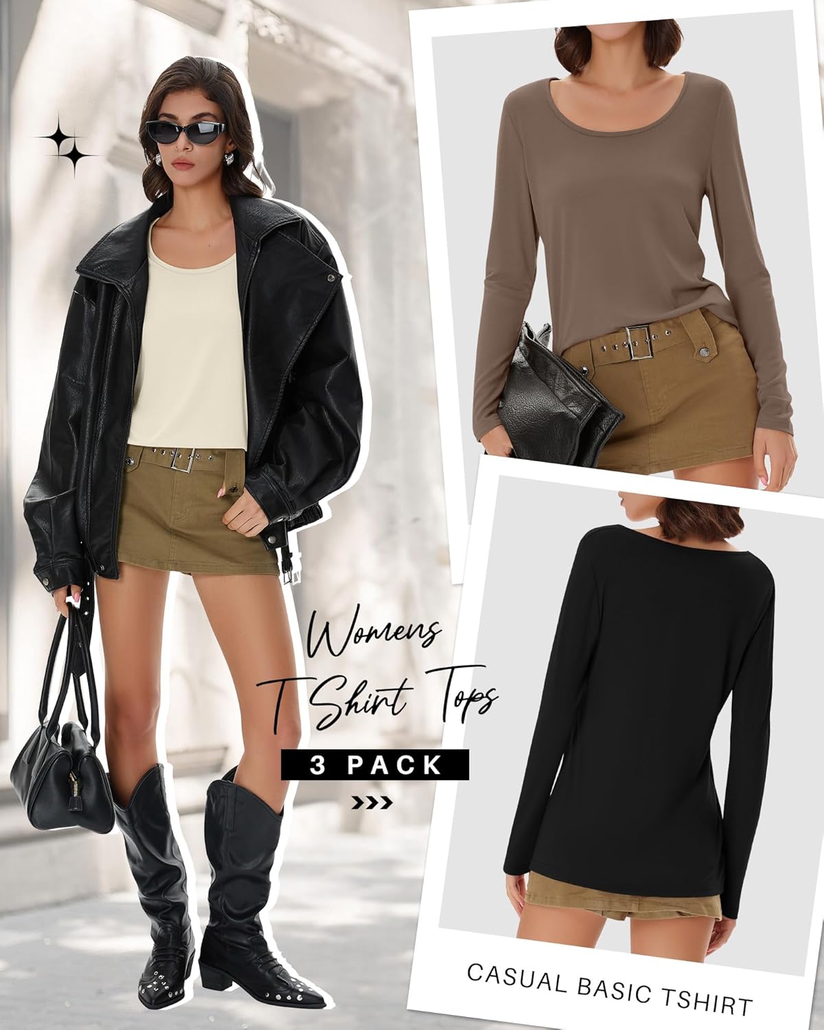 Ficerd 3 Pack Women's Long Sleeve Shirts Casual Scoop Neck Basic Tops Solid Layer T Shirts for Ladies - Image 5