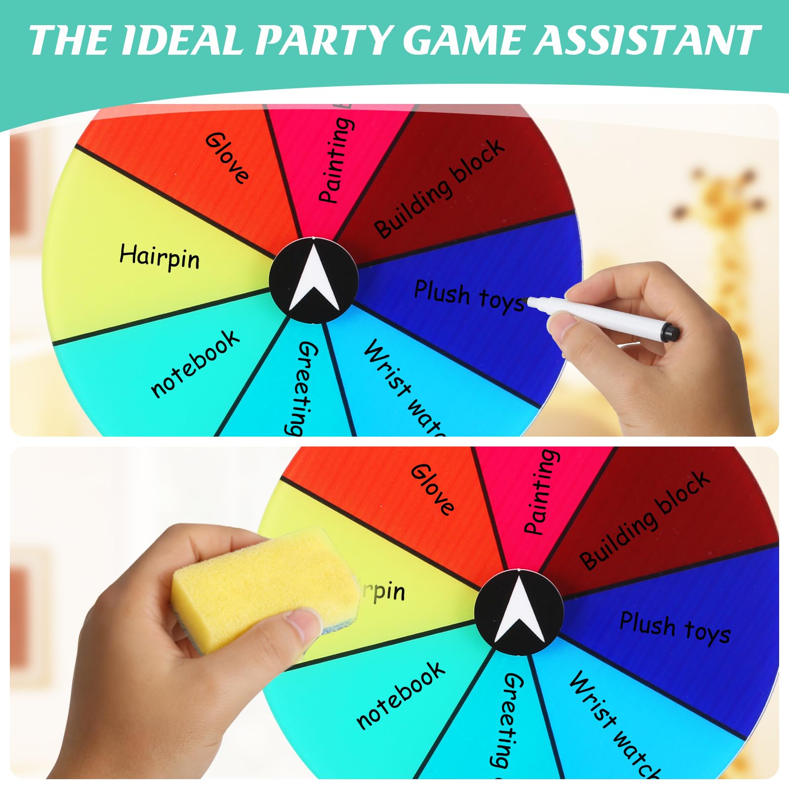 Ruota di Fortuna Girare, Colorata Rotella di Fortuna, Ruota Girevole Cancellabile a Secco, 8 Slots Color Roulette Prize Wheel, Ruota della Roulette da Tavolo per Compleanno Lotteria Festa Festa