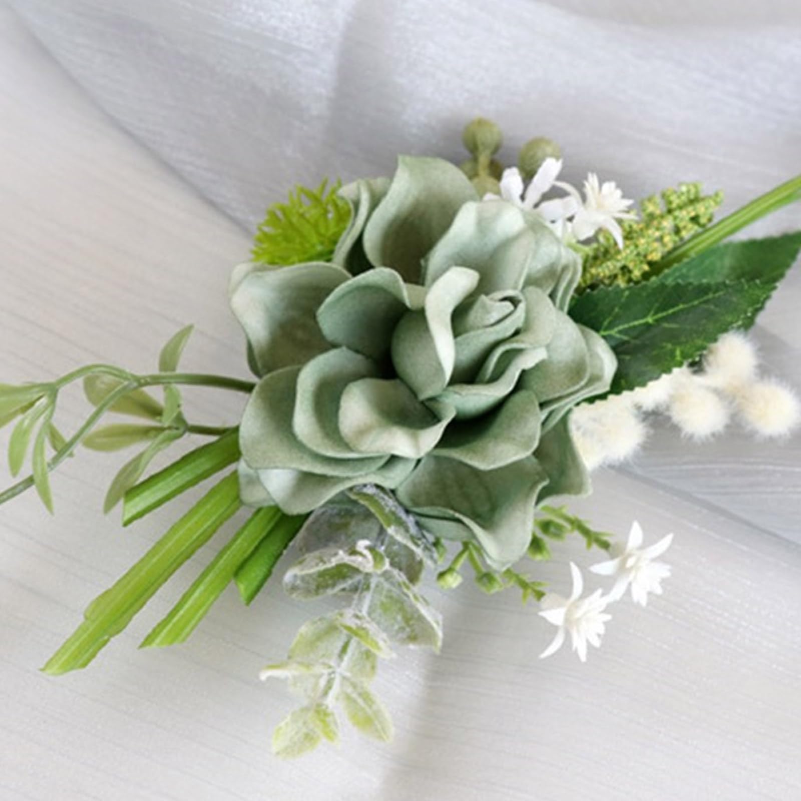 Delicato bouquet da polso da sposa con fiore per testimoni dello sposo, fiore all'occhiello artificiale, braccialetto per corpetto per feste, 6 pezzi