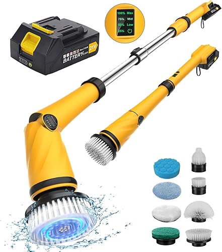 Qimedo Limpiador eléctrico giratorio de batería de 1200 RPM, cepillo de limpieza inalámbrico altamente potente con pantalla inteligente, limpiador