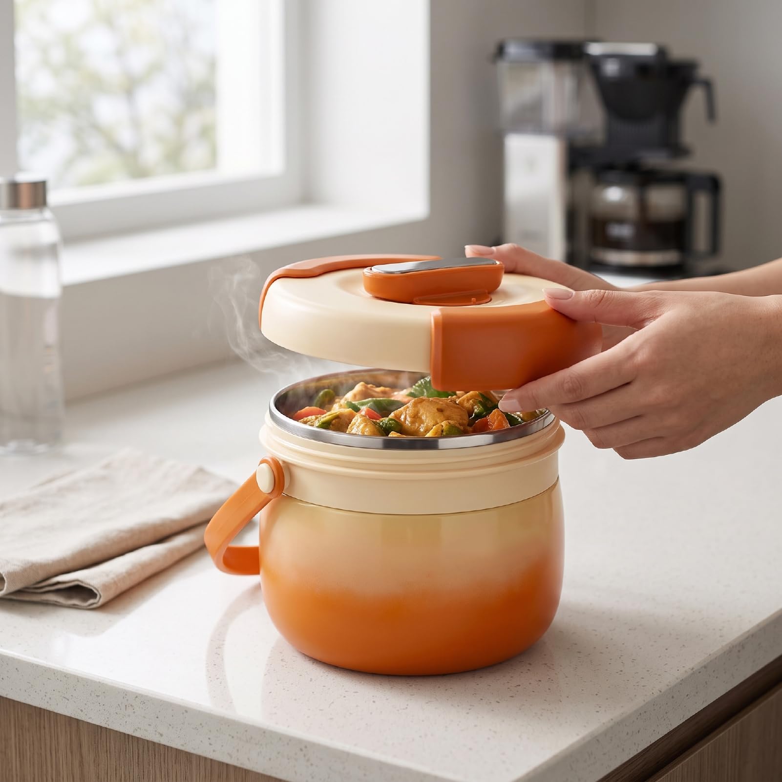 ASHATA 1.2L Isolierglas Lebensmittelbehälter, 304 Edelstahl, für Unterwegs
