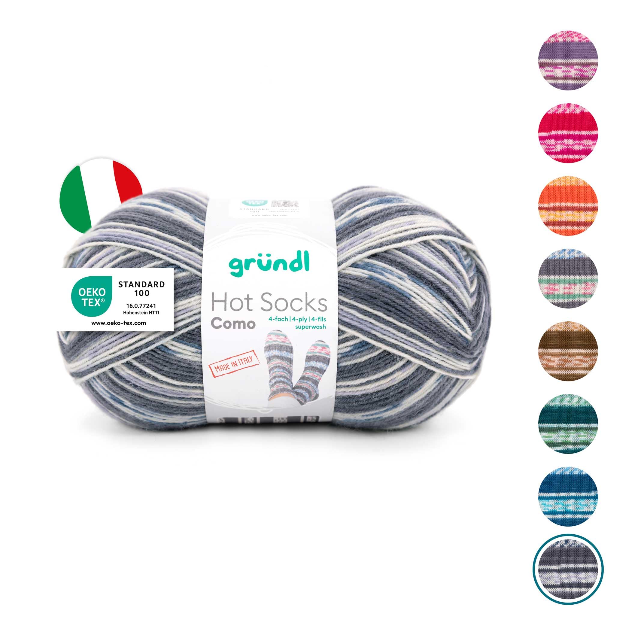 Gründl Wool Hot Socks Como 4-Ply Sock Wool for 1 Pair of Socks Soft and Skin-Friendly 75% Virgin Wool 25% Polyamide 1 Ball 100 g / 420 m Needle Size 2.5-3 Anthracite White