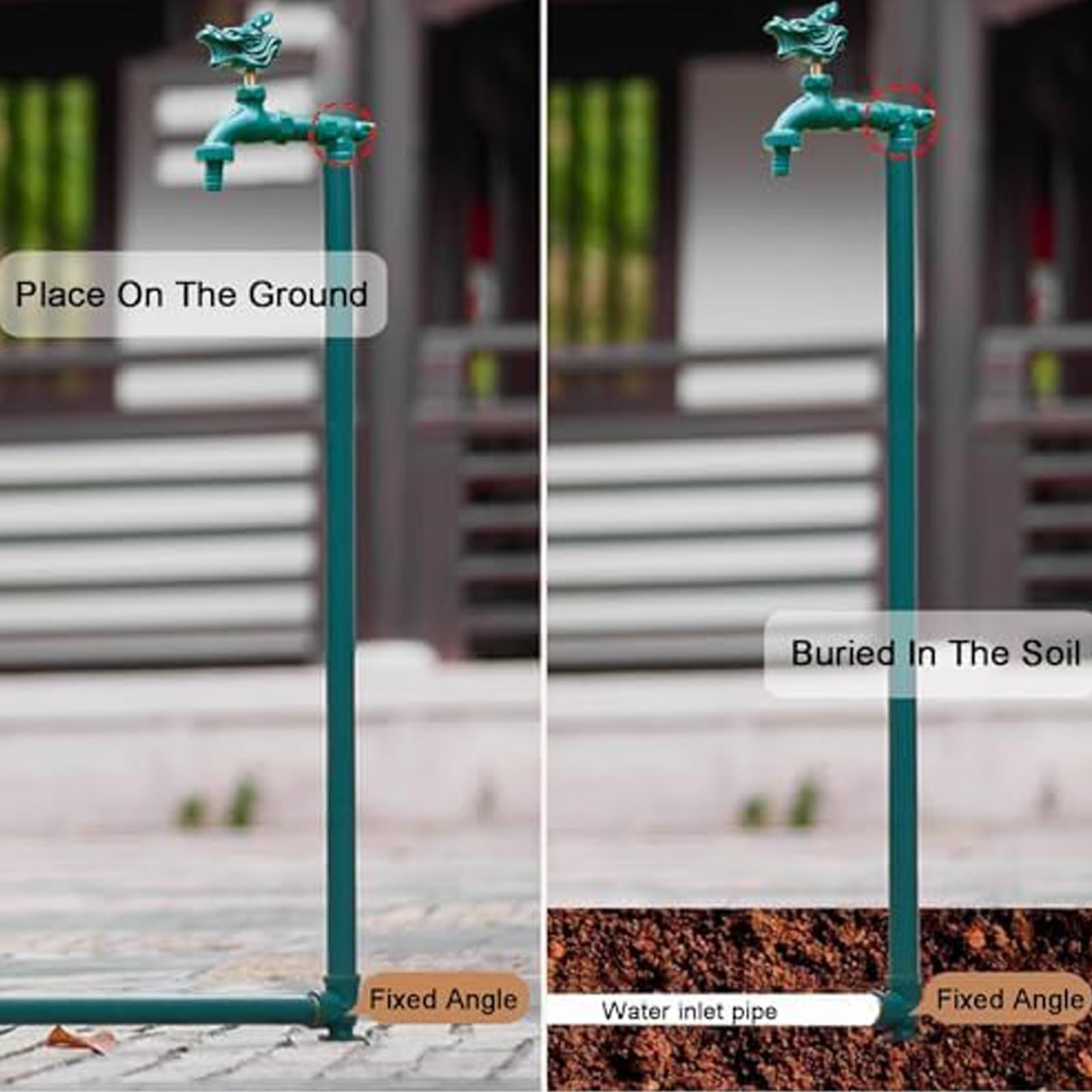 Grifo de Columna de Agua de Cobre para jardín Exterior - Grifo Independiente para riego y Lavado. Diseño Retro. Acabado en Negro. Altura: 60 cm/24 Pulgadas.