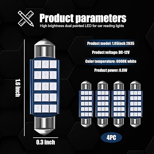 Miniatura 2 de Ajxn 4 luces de doble punta 2835 para automóvil, 1.654 in, luz de matrícula de lectura envolvente de alto brillo de 360 grados, reemplazo de