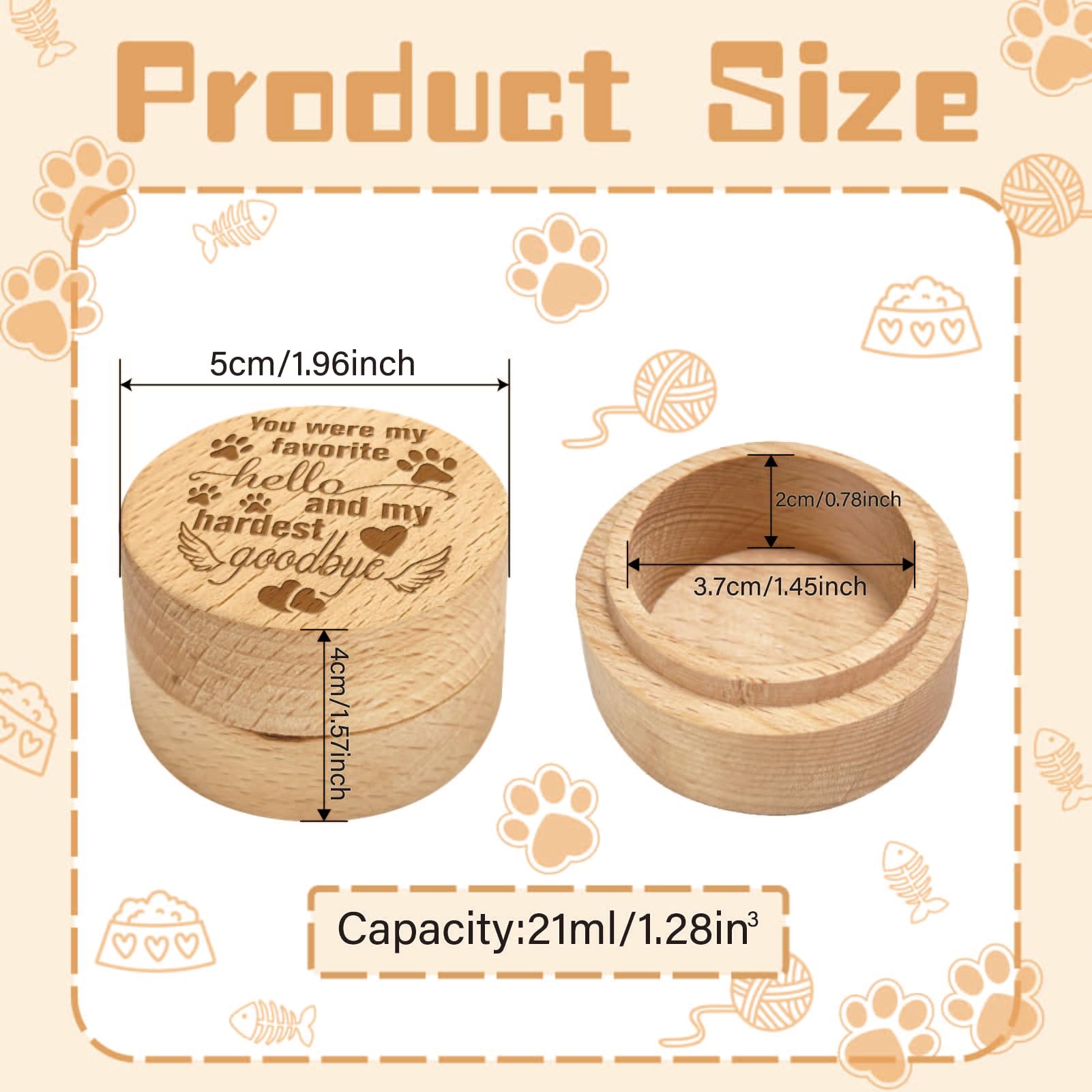 CREATCABIN Pet Hair Keepsake Box Wooden Pet Mini Fur Memorial Box Dog Cat Hair Ashes Container Custom Small Memorial Urn Paw Engraving Loss Sympathy Gift for Storing Pet Hair Teeth Nails Ashes 2x1.6in - Image 2