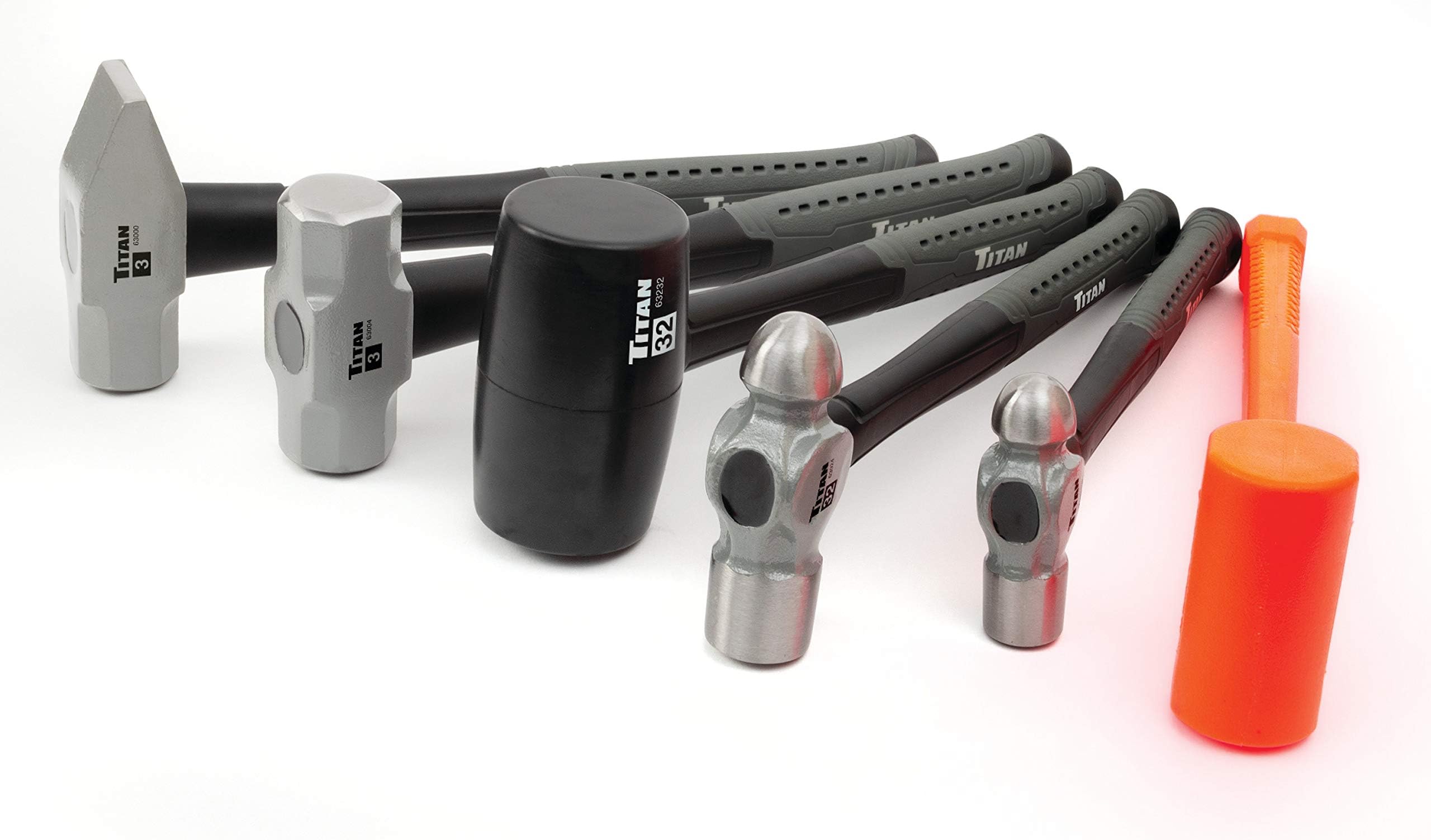 Titan 63136 6-Piece Hammer Set, Includes 16oz & 32oz Ball Pein, 32oz Rubber Mallet, 3lb Sledgehammer, 2lb Dead Blow & 3lb Cross Pein
