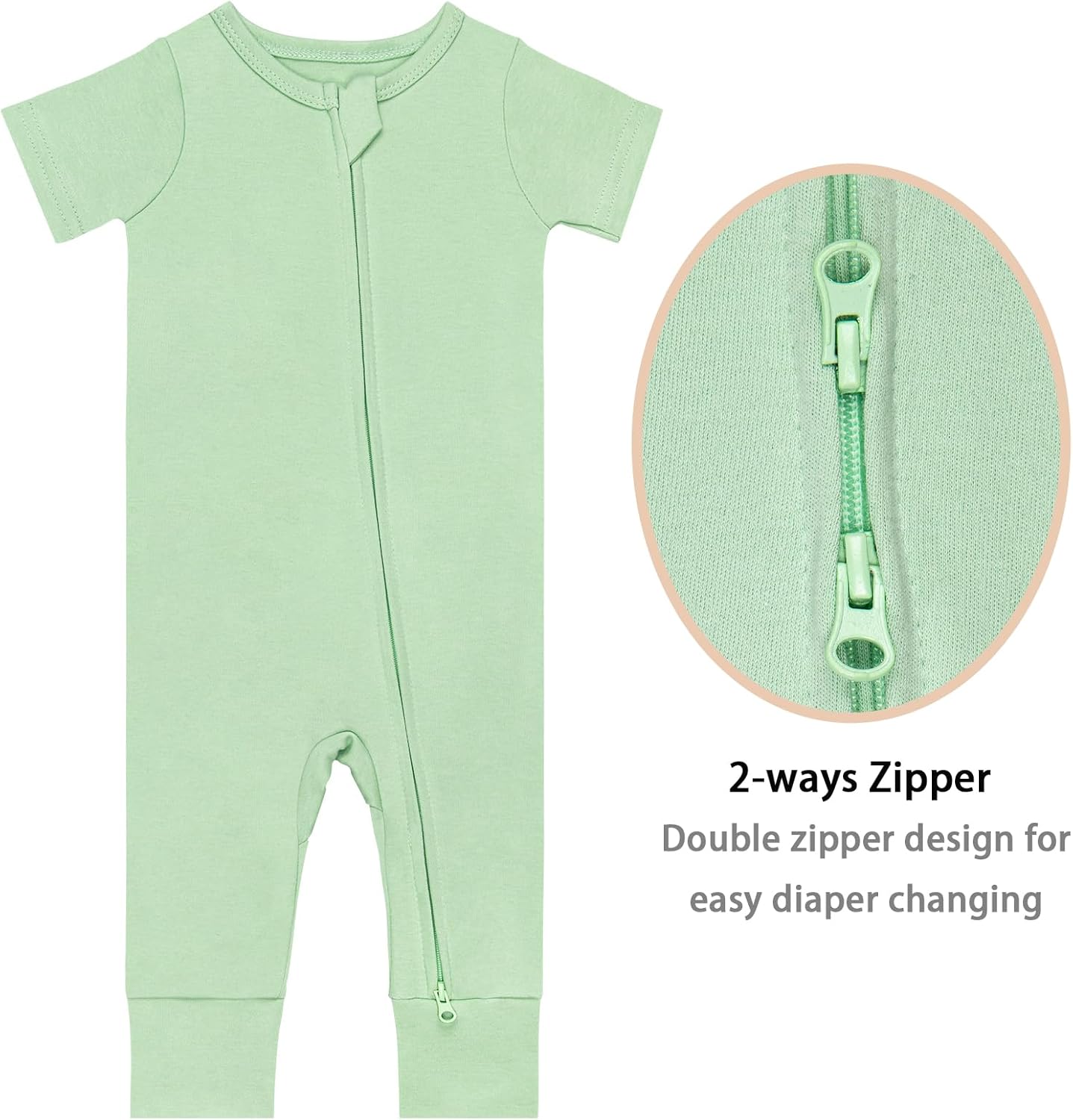 GUISBY Footless Short Sleeve Baby Pajamas with Zipper Cotton Infant Sleepwear - Image 2