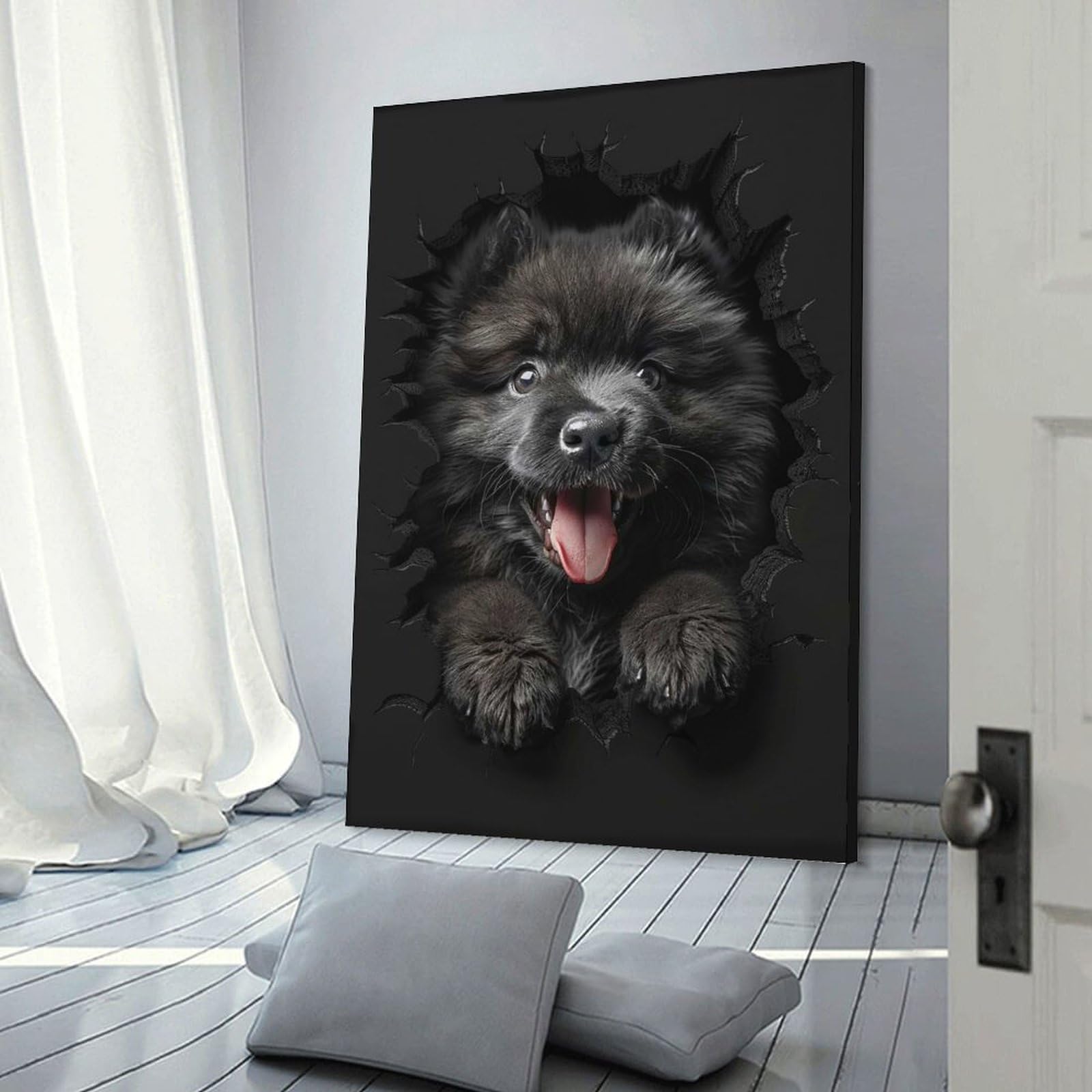Junmoney Keeshond Hanging Wall Art 08x12inch(20x30cm), for Small Homes, Bedrooms Or Open Spaces, Decorative Canvas Decor for Home Updates