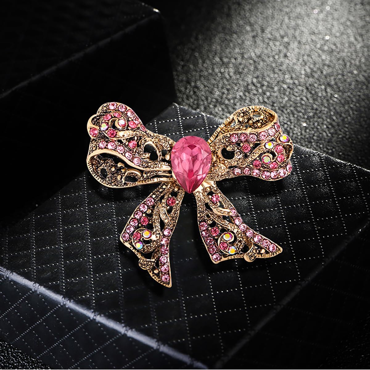 Rhinestone Bow Brooch Pin Elegant Crystal Bowknet Brooch Lapel Pin Yellow Blue Pink Rhinestone Crystal Bow Brooch Wedding Birthday Party Christmas Jewelry for Women - Image 3